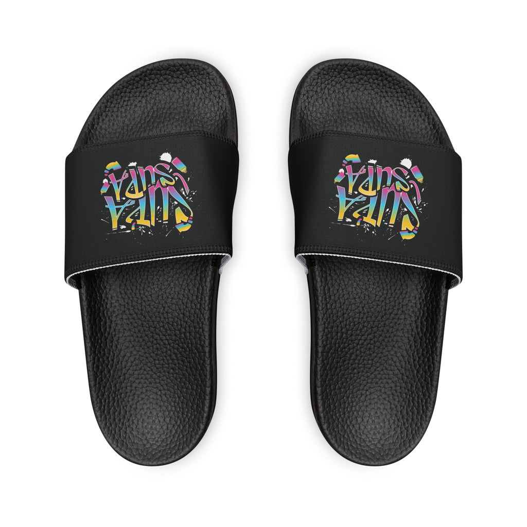Women’s Slide Sandals with Colorful"SUPA" Graffiti Strap — Removable-Strip Design