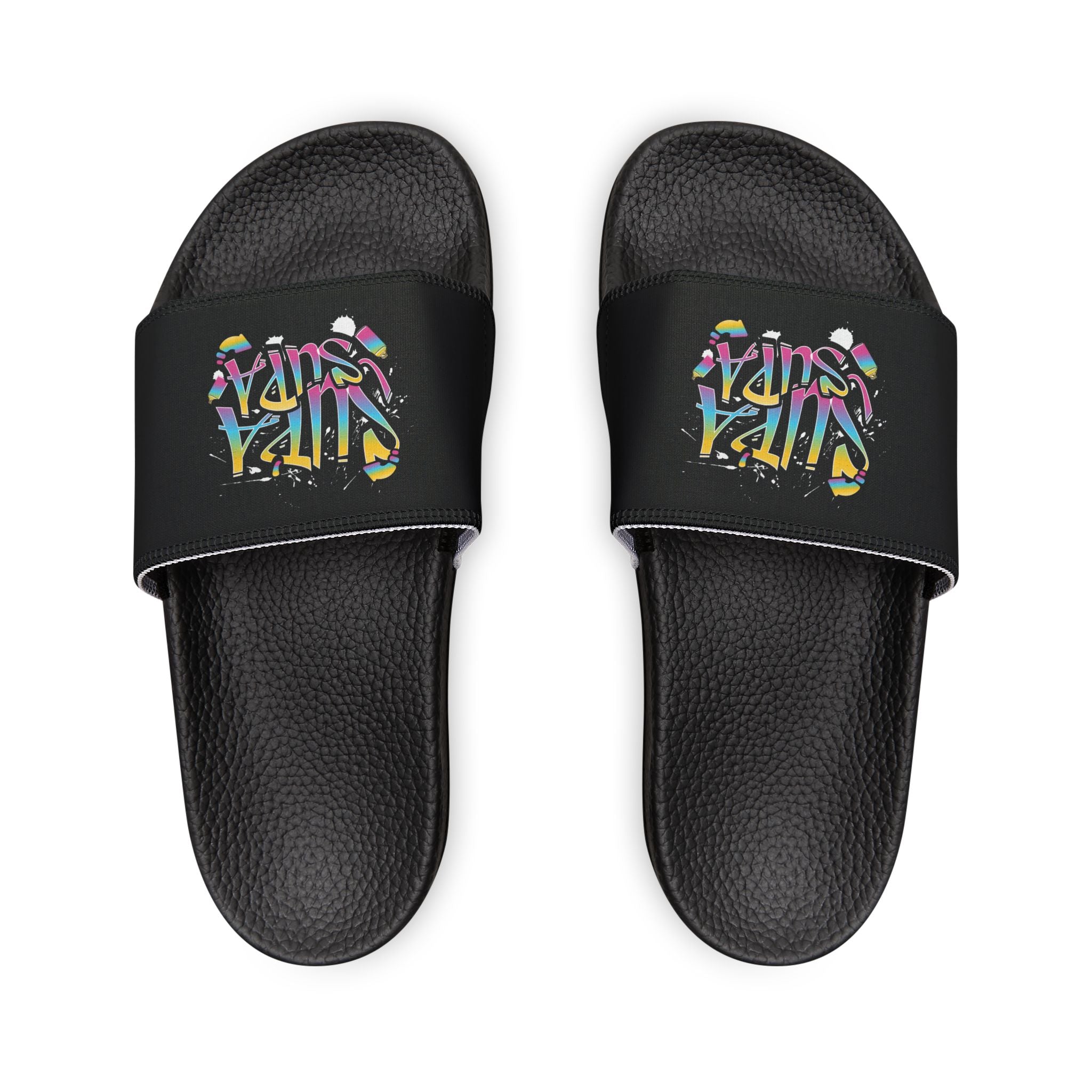 Women’s Slide Sandals with Colorful"SUPA" Graffiti Strap — Removable-Strip Design
