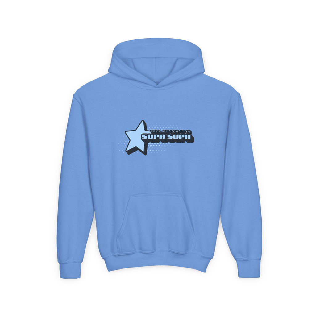 Youth Hoodie — Blue Star "SUPA SUPA" Graphic Pullover