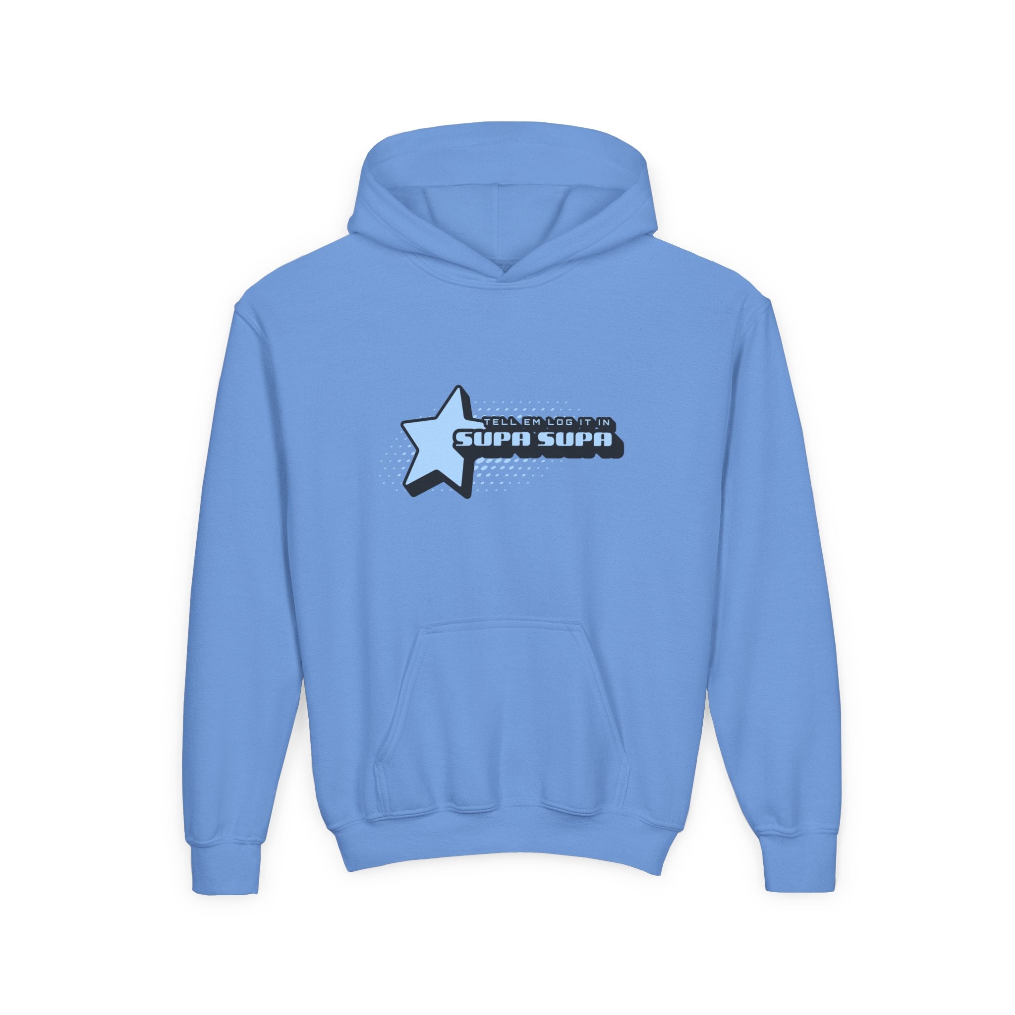 Youth Hoodie — Blue Star "SUPA SUPA" Graphic Pullover