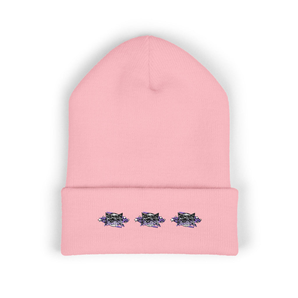Embroidered "Strategic" Floral Cuffed Beanie