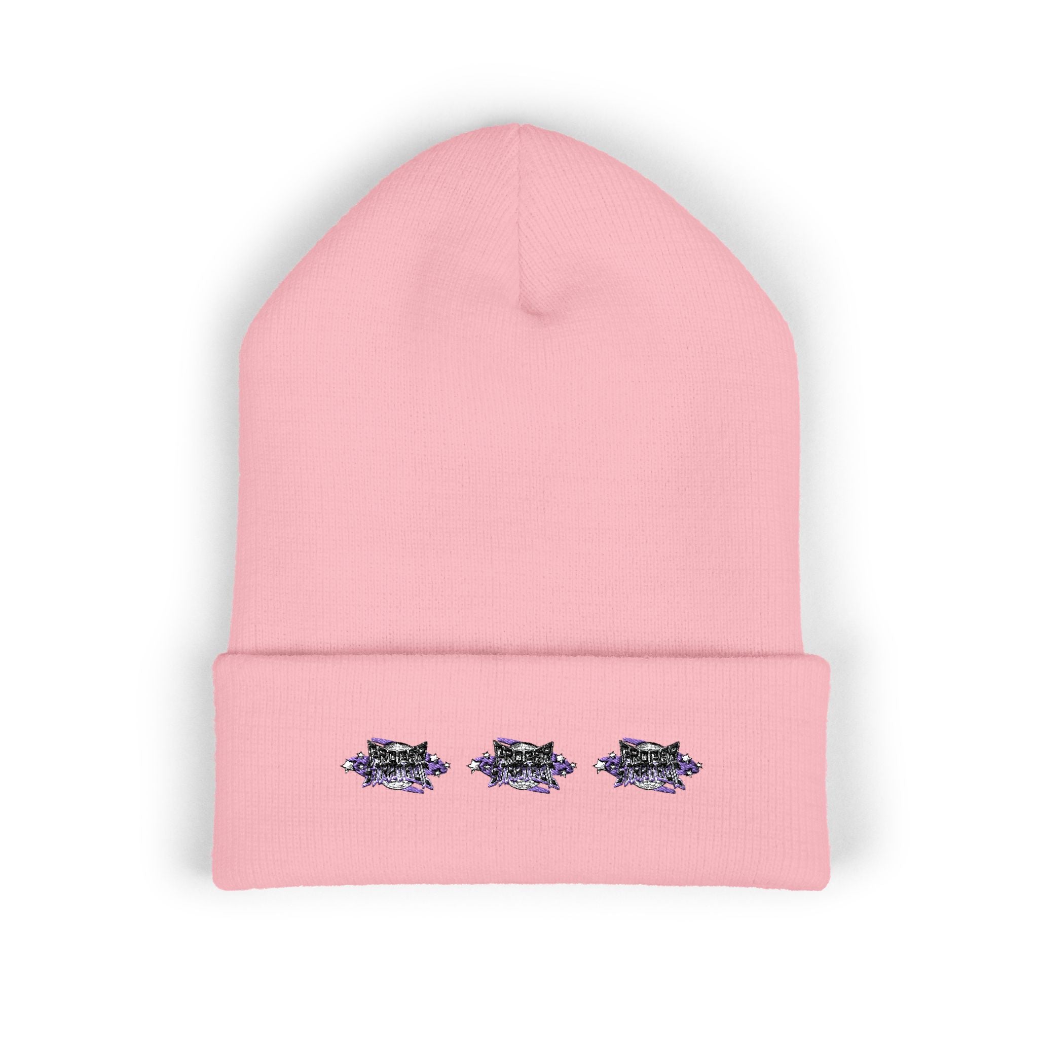 Embroidered "Strategic" Floral Cuffed Beanie