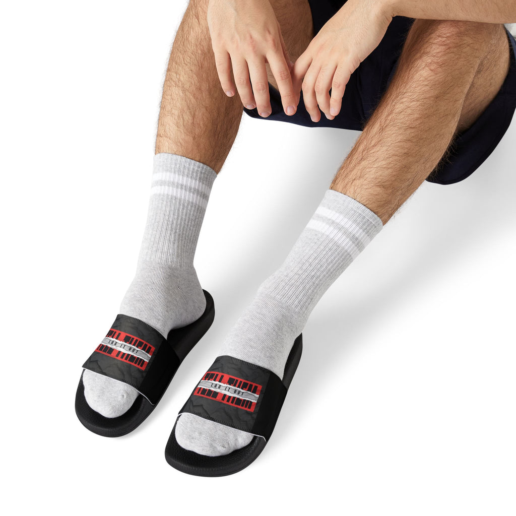Men's Slide Sandals — "LOG IT OUT" Graphic Adjustable Strap Slides