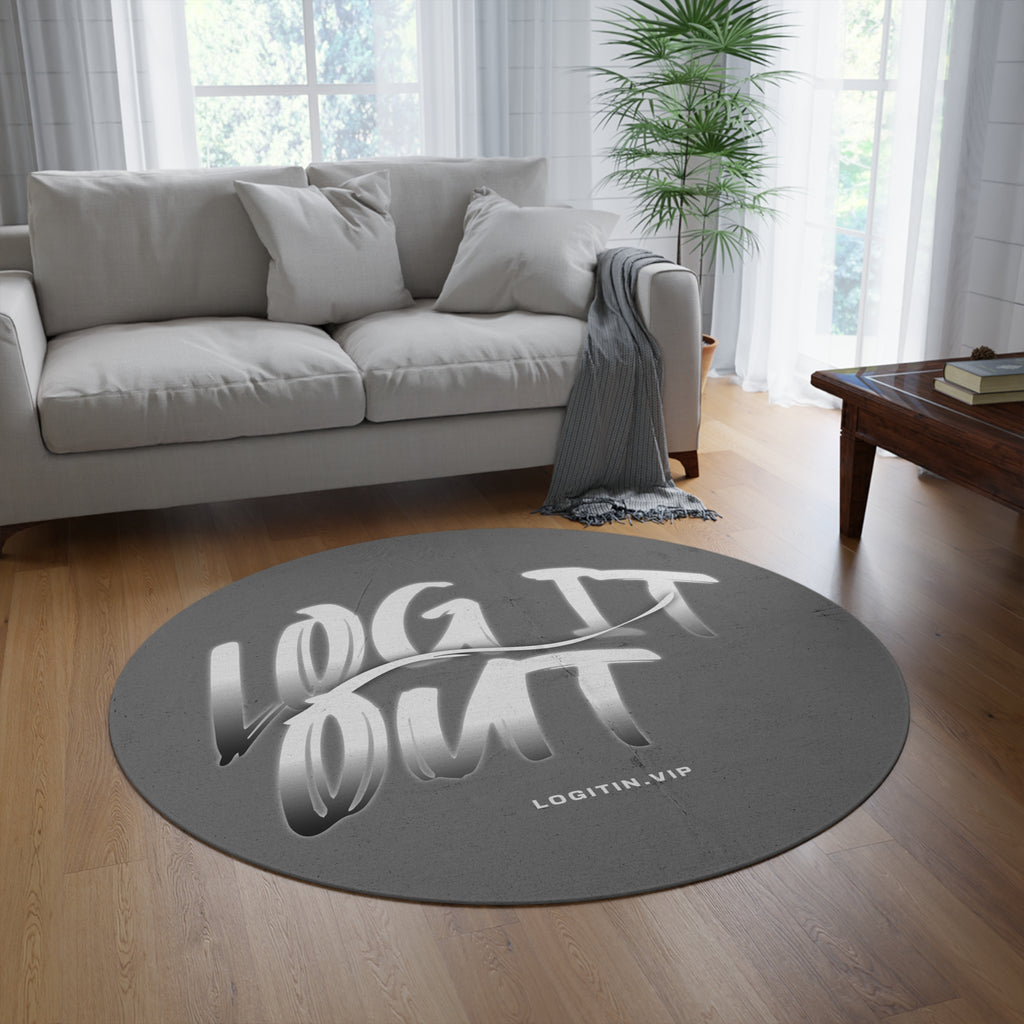 Round Rug — 'Log It Out' Streetstyle Script Accent Rug