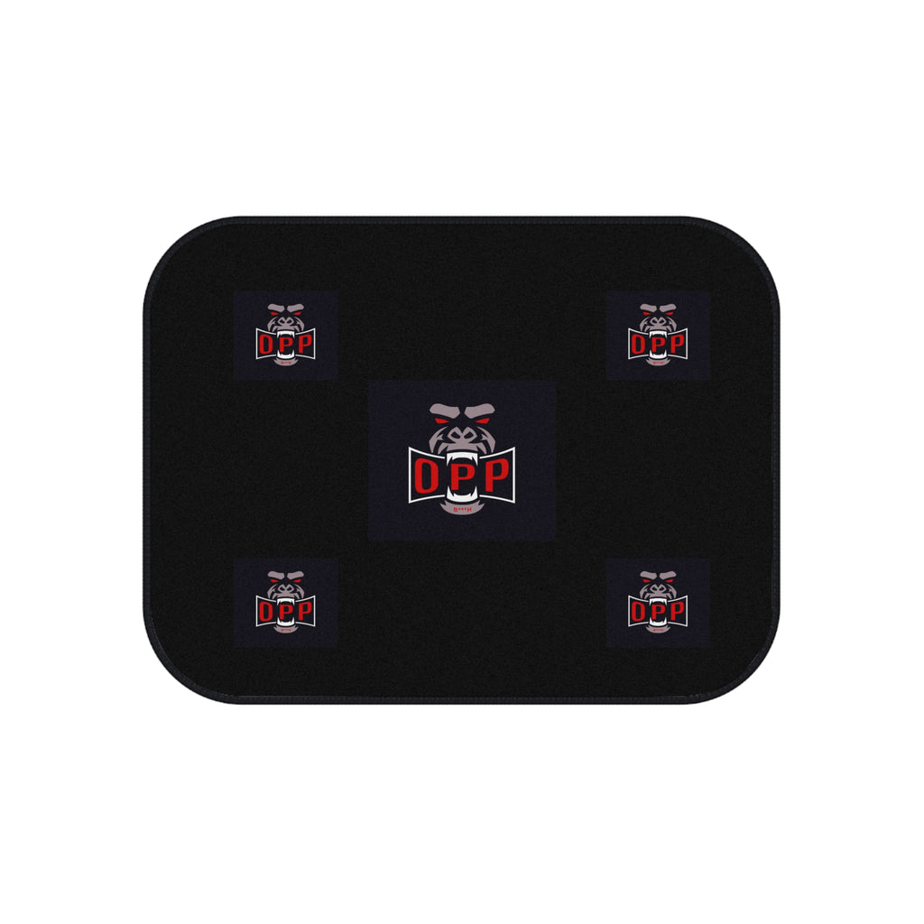 Car Mats (Set of 4) - Black "OPP" Logo Floor Liners with Repeated Badge Design