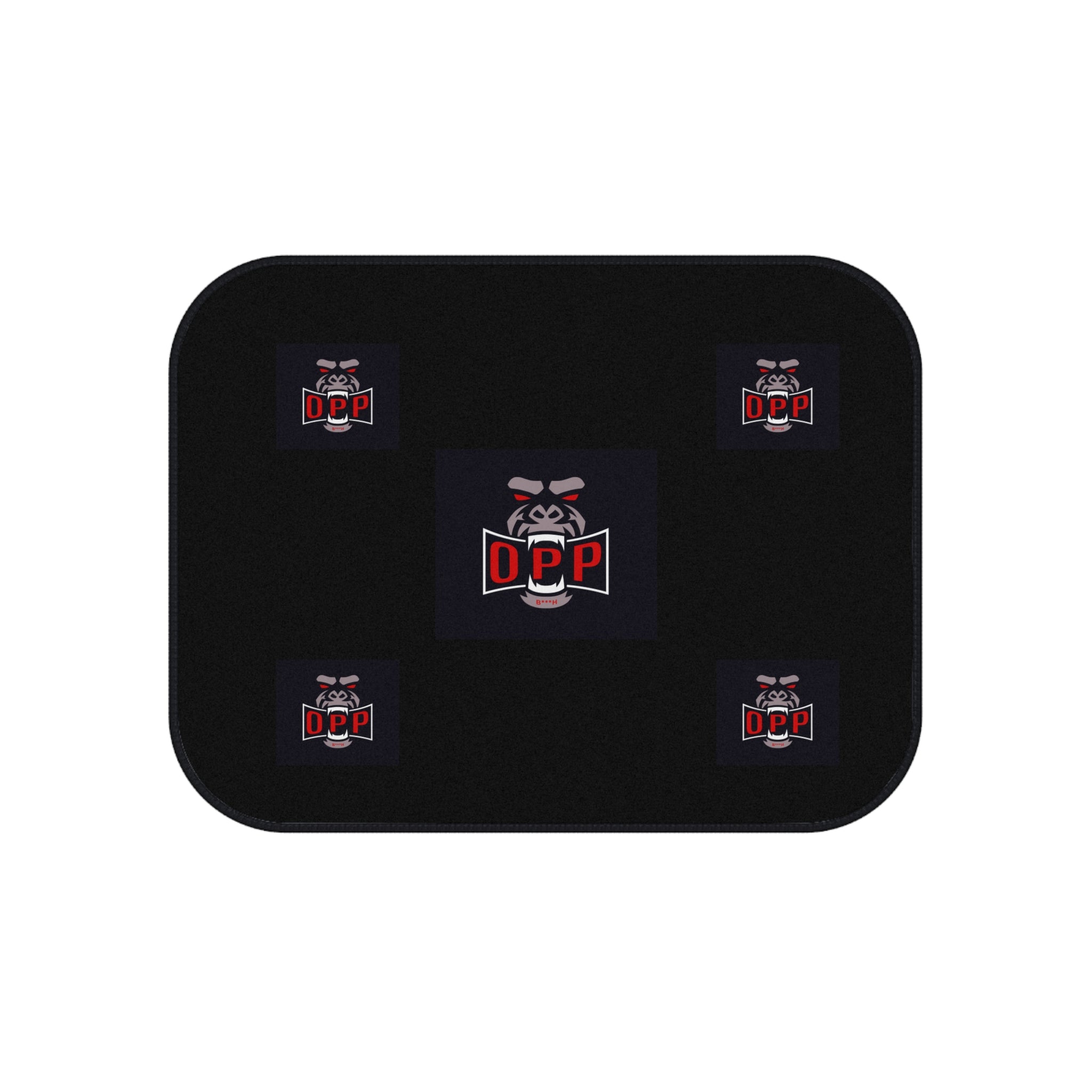 Car Mats (Set of 4) - Black "OPP" Logo Floor Liners with Repeated Badge Design