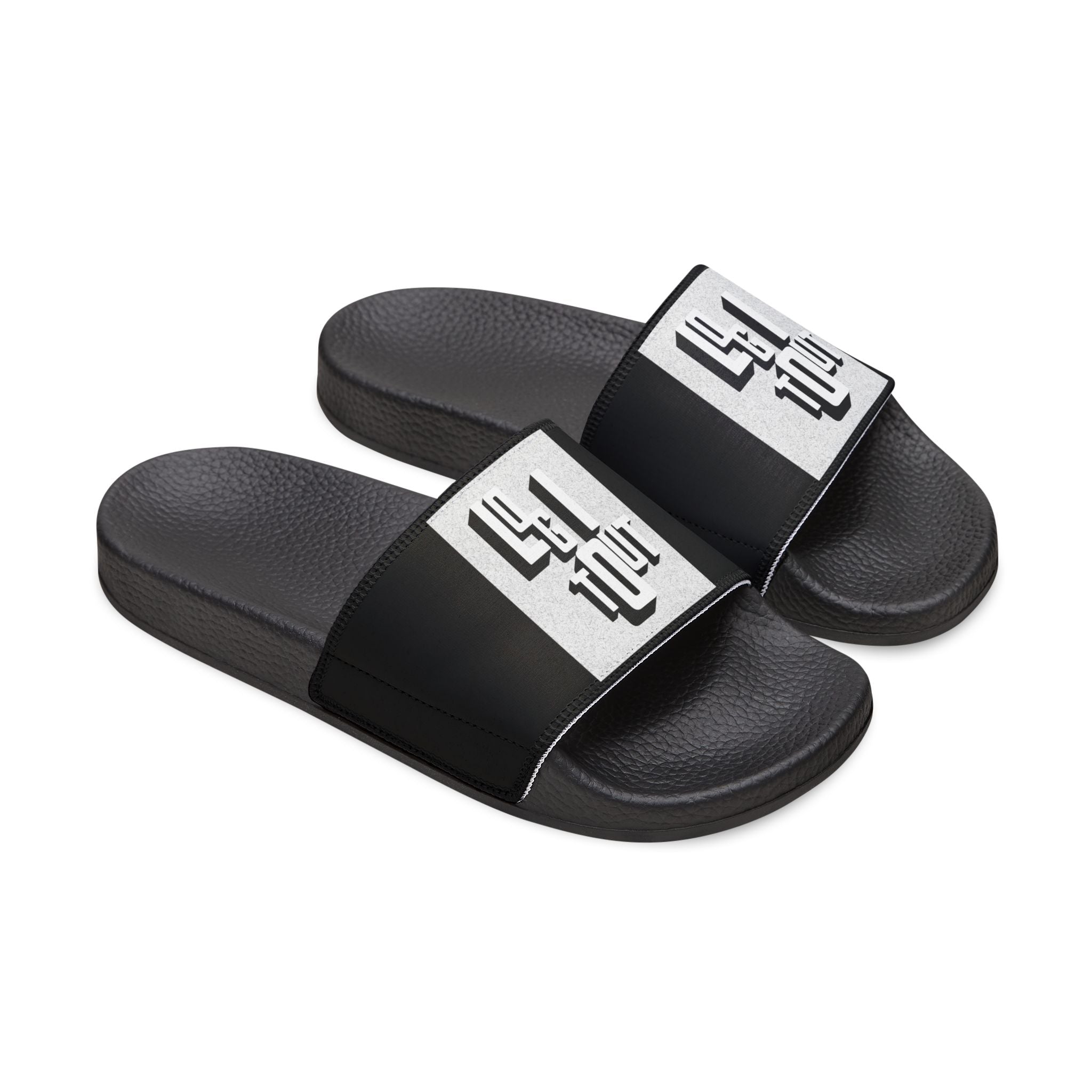 Men's Removable-Strap Slides — Black Graphic Log it out Sandals