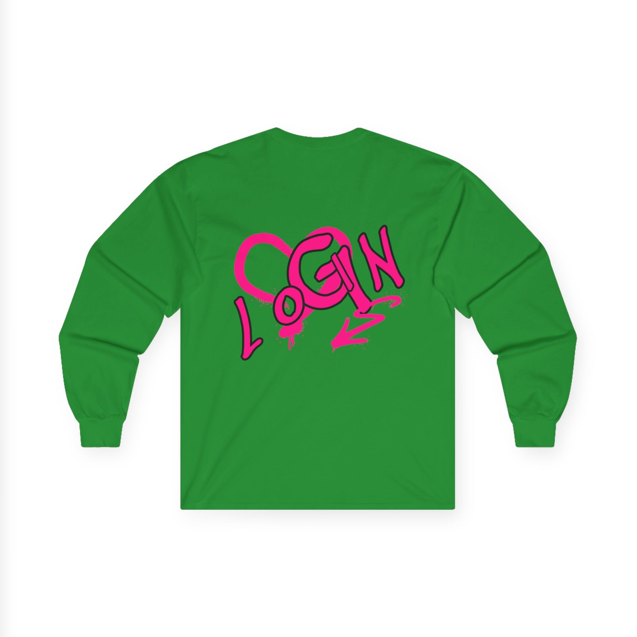 Long Sleeve Tee — Pink Graffiti "LOGIN" Heart Design