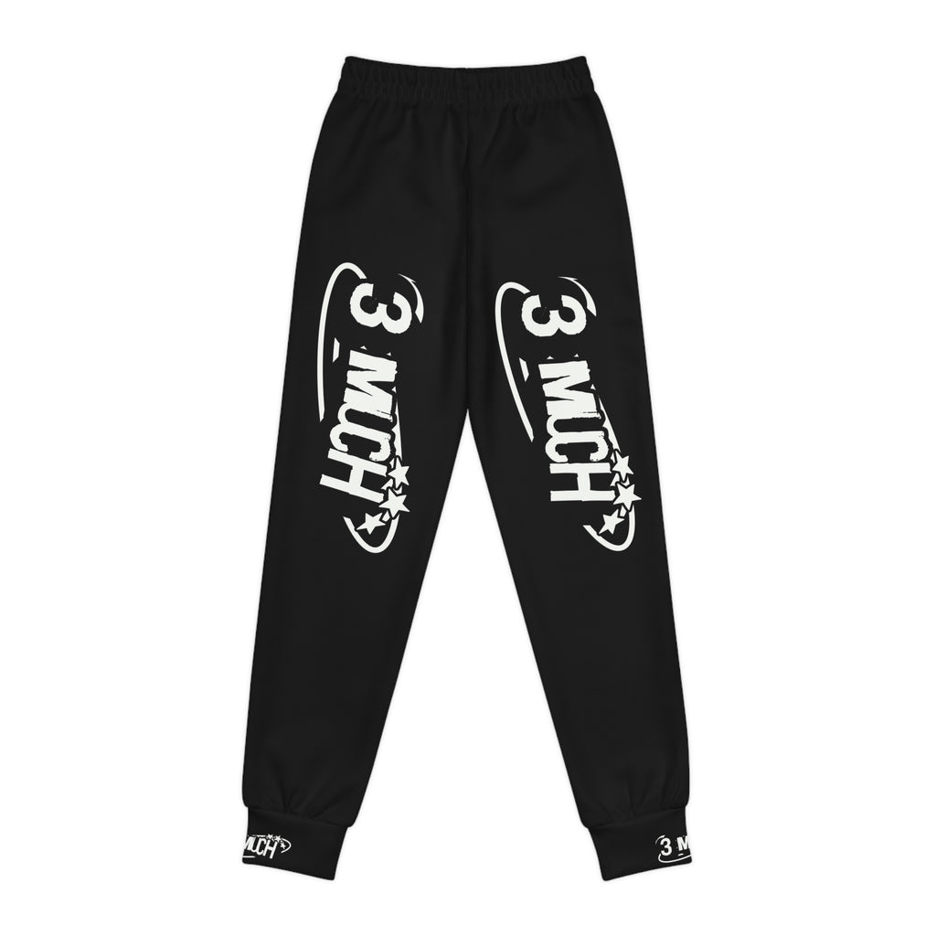 Youth Joggers — Black “3 MUCH” Graphic Sweatpants for Kids