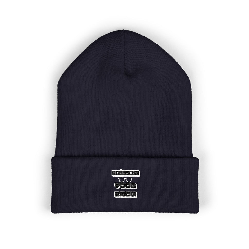 Embroidered 'Watch Your Back' Classic Cuffed Beanie — Cozy Winter Knit Hat