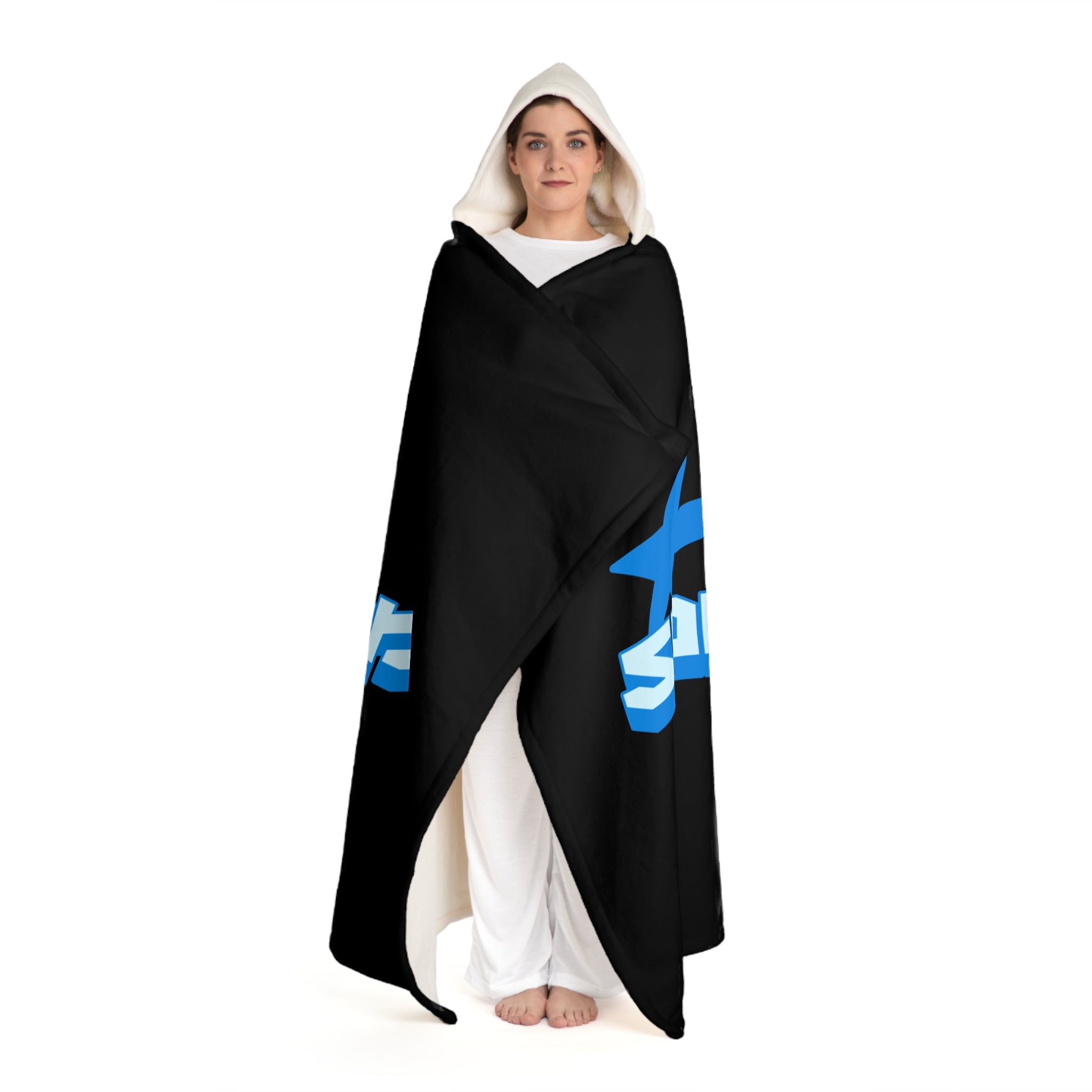 Hooded Sherpa Blanket – Cozy Black Fleece Cloak with "Supa Supa"