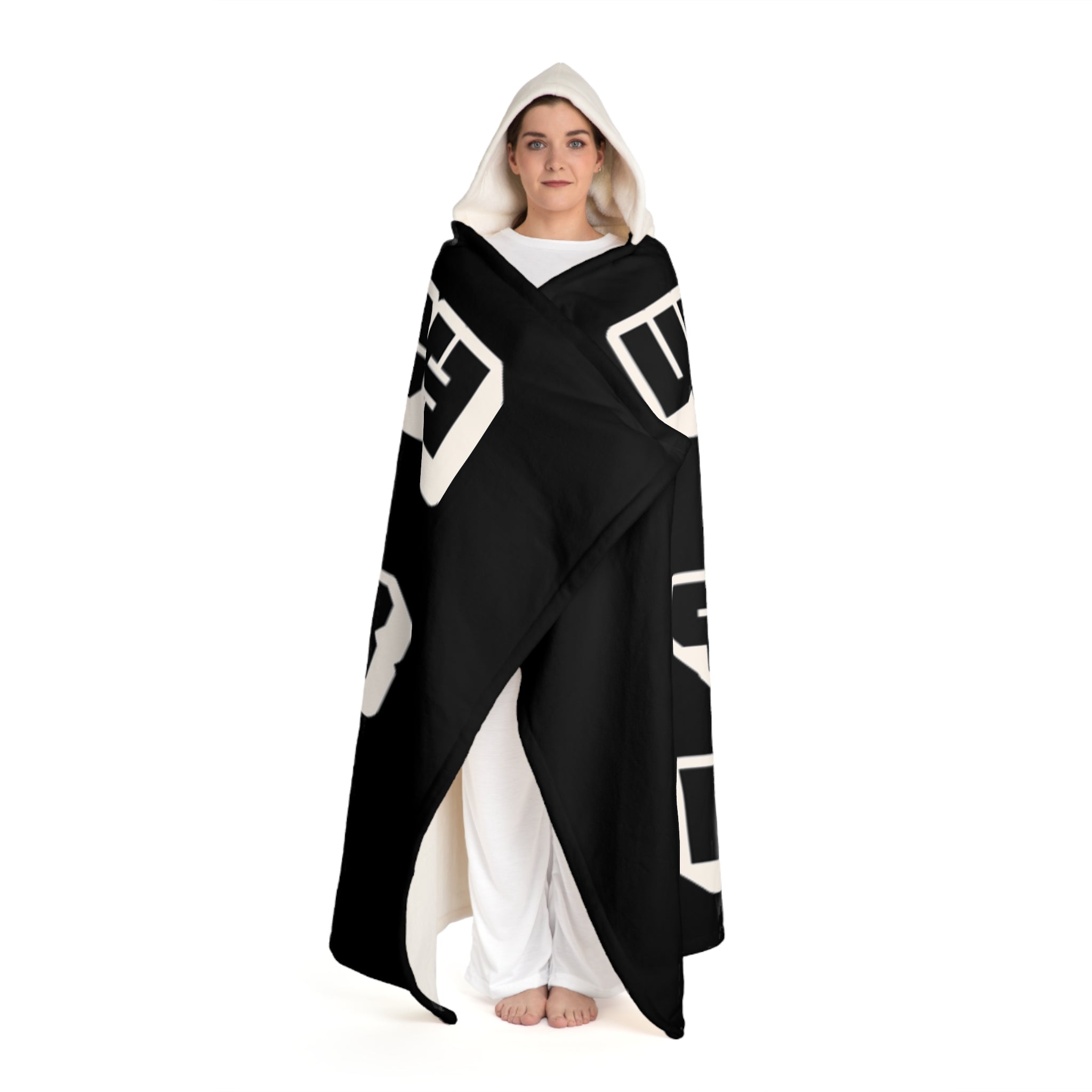 Hooded Sherpa Blanket — Black "Watch your back" Graphic