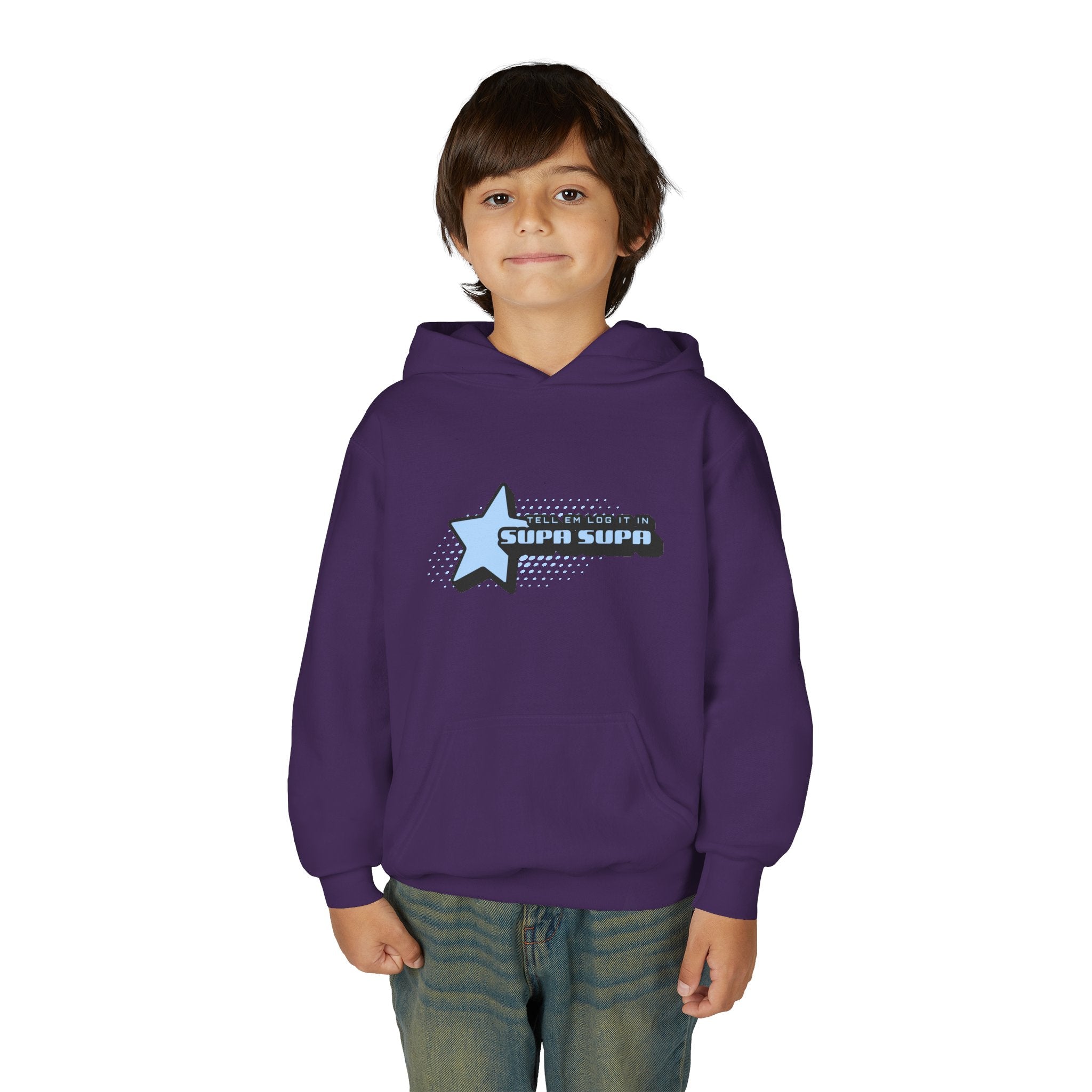 Youth Hoodie — Blue Star "SUPA SUPA" Graphic Pullover