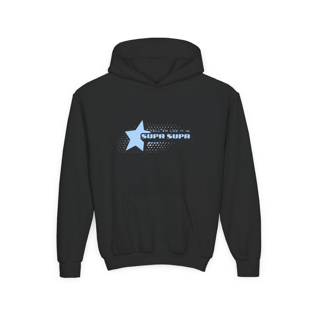Youth Hoodie — Blue Star "SUPA SUPA" Graphic Pullover