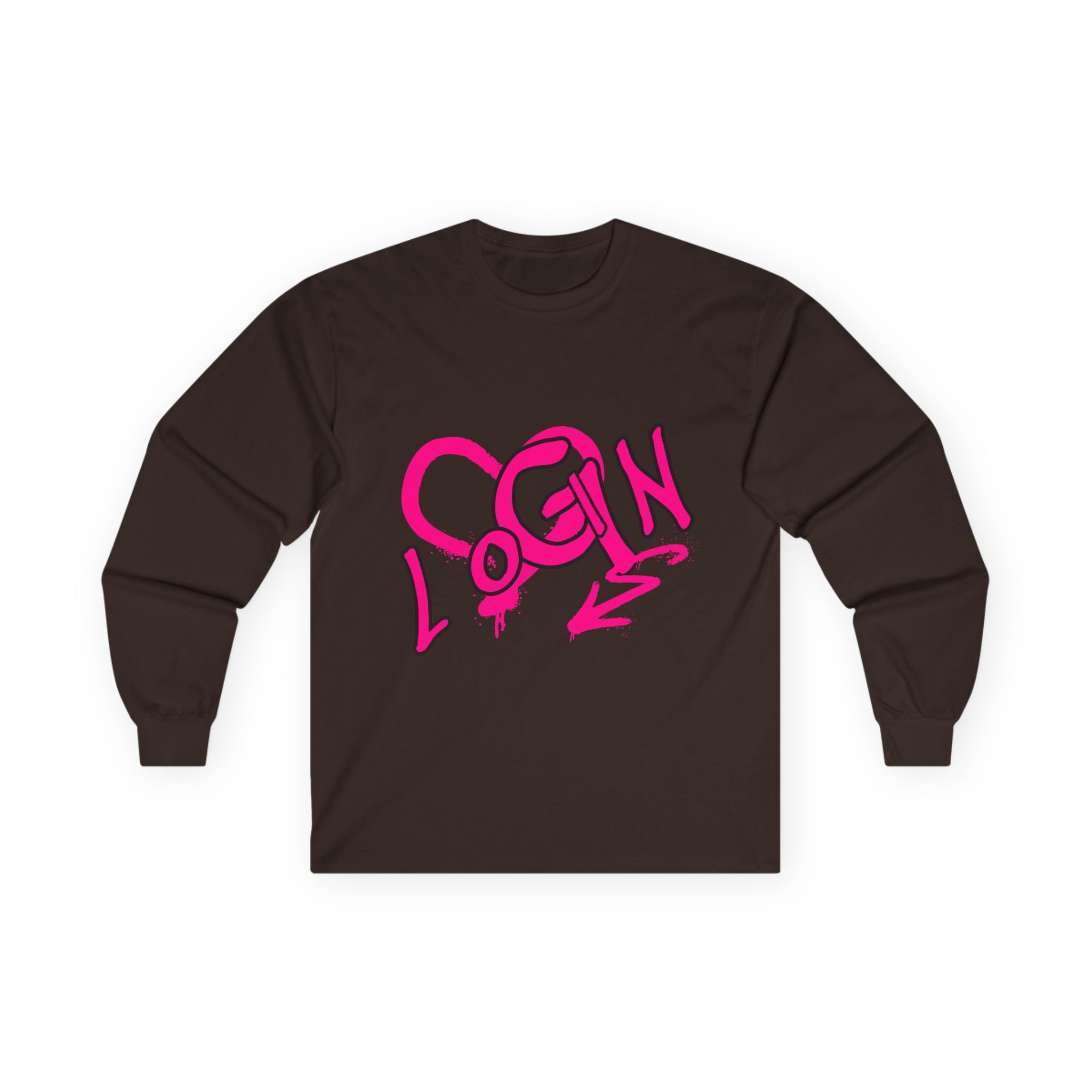 Long Sleeve Tee — Pink Graffiti "LOGIN" Heart Design