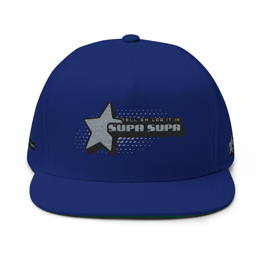 Embroidered Star Snapback Hat — 'Supa Supa' Retro Logo Flat-Bill Cap