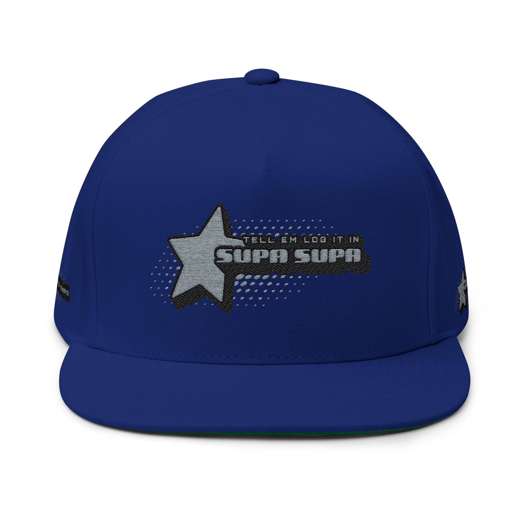 Embroidered Star Snapback Hat — 'Supa Supa' Retro Logo Flat-Bill Cap