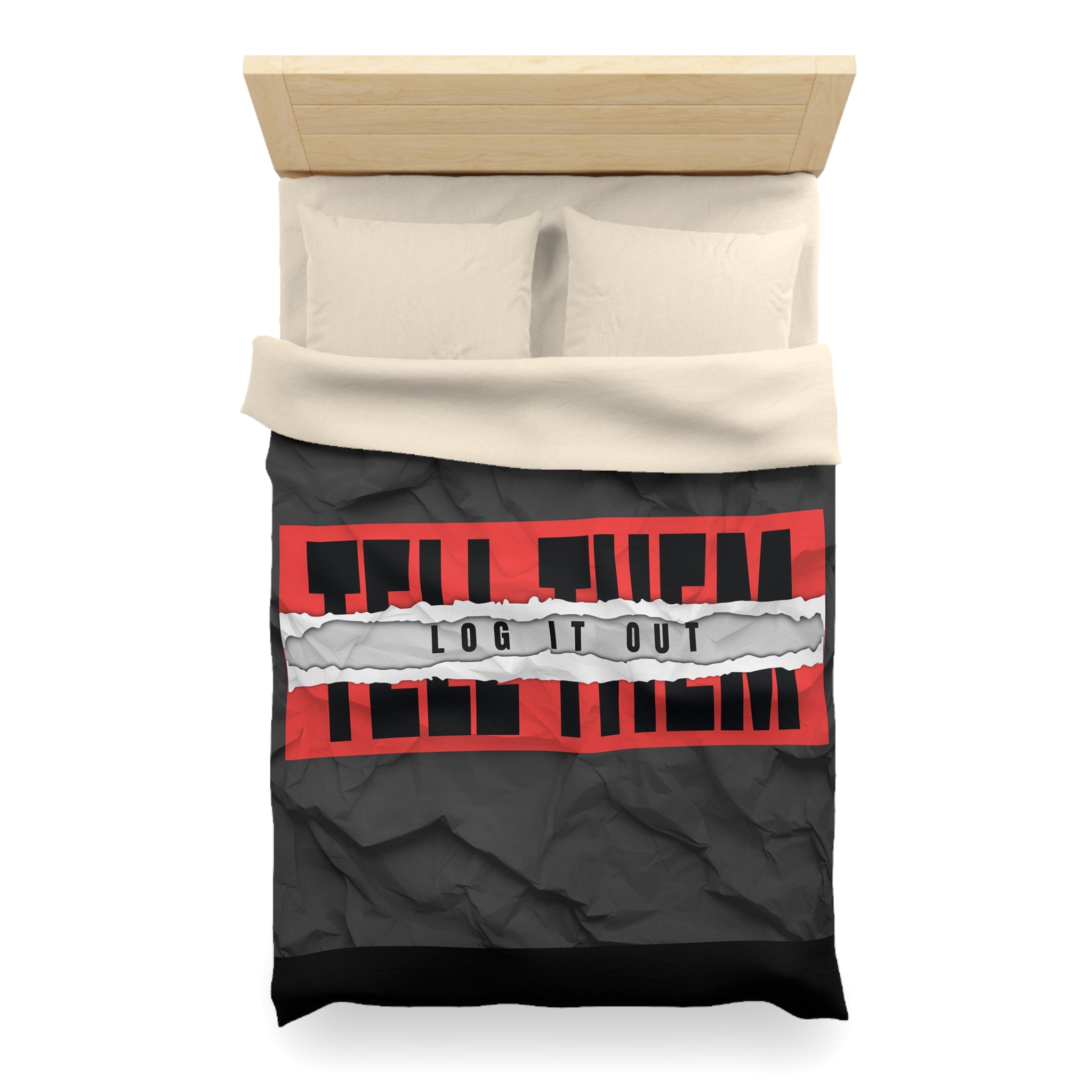 Duvet Cover — Bold 'Log It Out' Graphic Microfiber Duvet (Crinkled Black & Red)