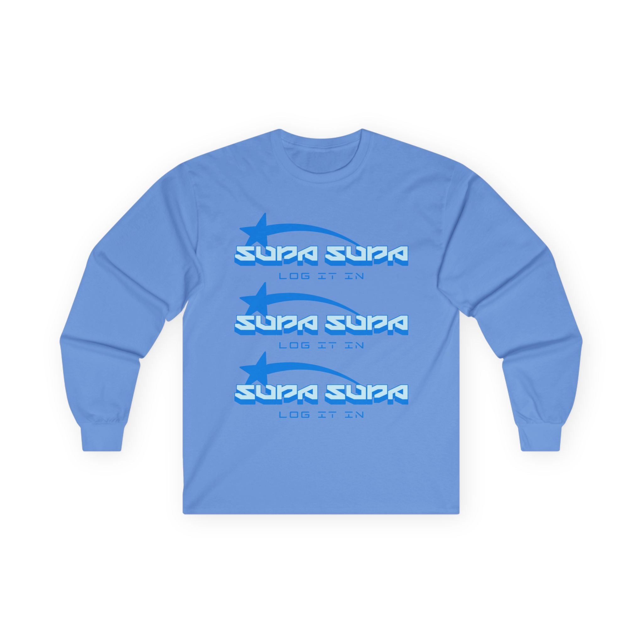 Retro Blue 'SUPA SUPA - LOG IT IN' Long Sleeve Tee