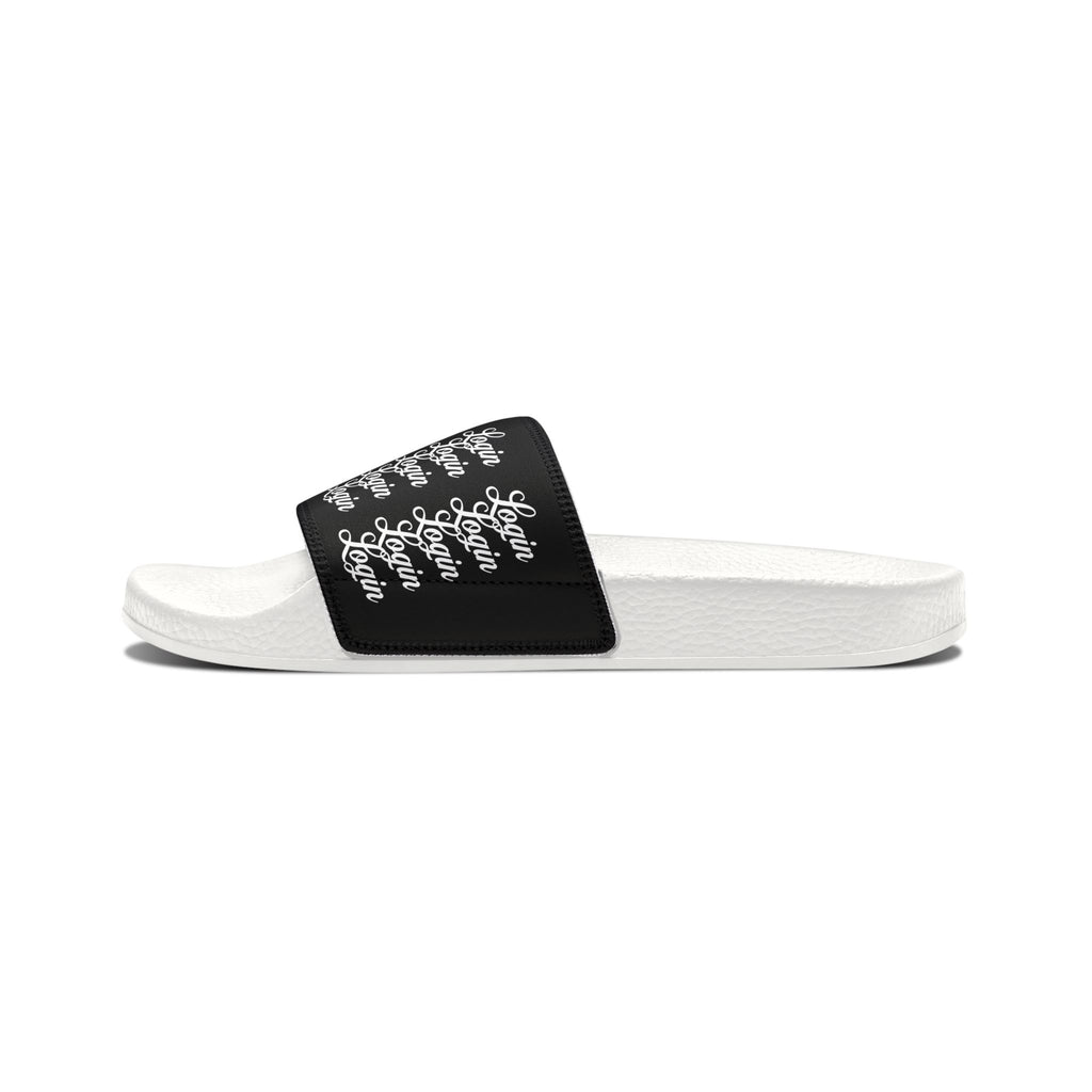 Men's Slide Sandals — Black Login Pattern Removable-Strap Pool Slides