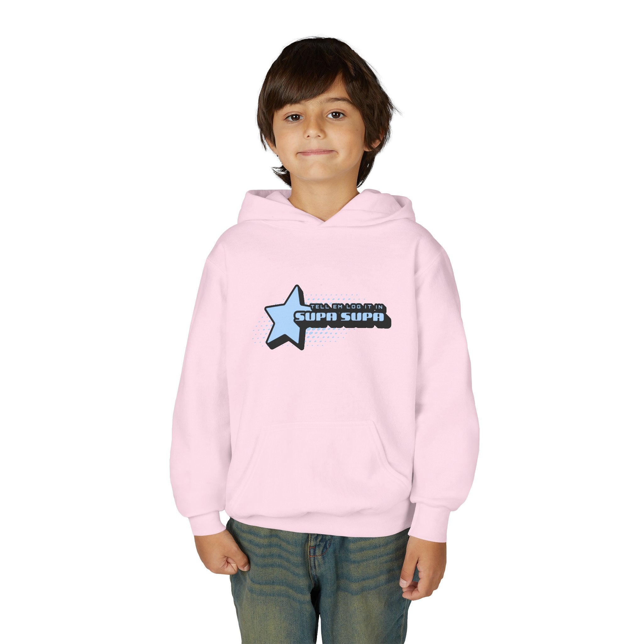 Youth Hoodie — Blue Star "SUPA SUPA" Graphic Pullover