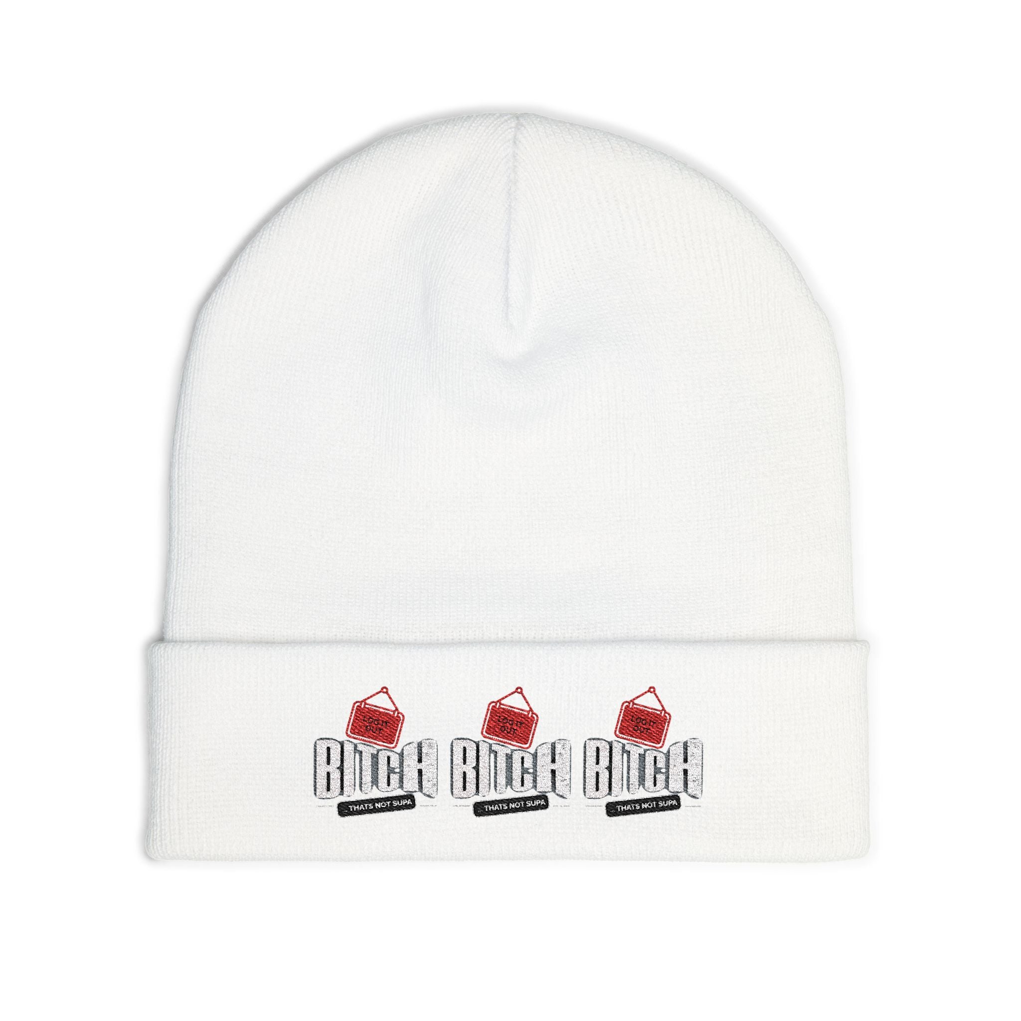 Embroidered 'LOG OUT' Knit Beanie — Gnome Humor Winter Hat