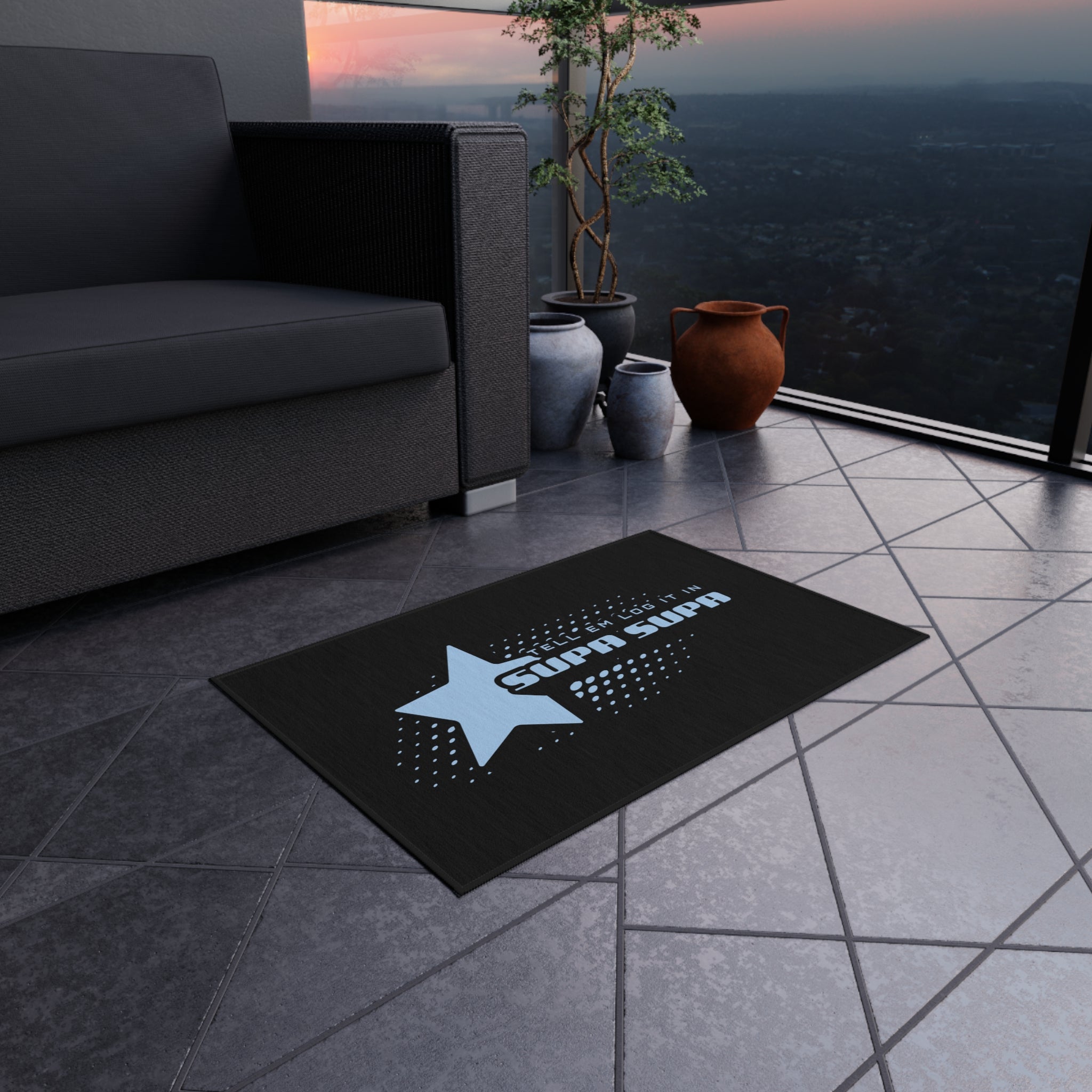 "Tell em log it in" Star Outdoor Rug — Retro Graphic Welcome Mat