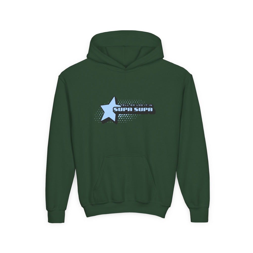Youth Hoodie — Blue Star "SUPA SUPA" Graphic Pullover