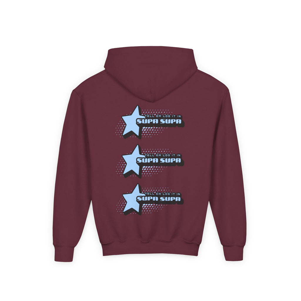 Youth Hoodie — Blue Star "SUPA SUPA" Graphic Pullover
