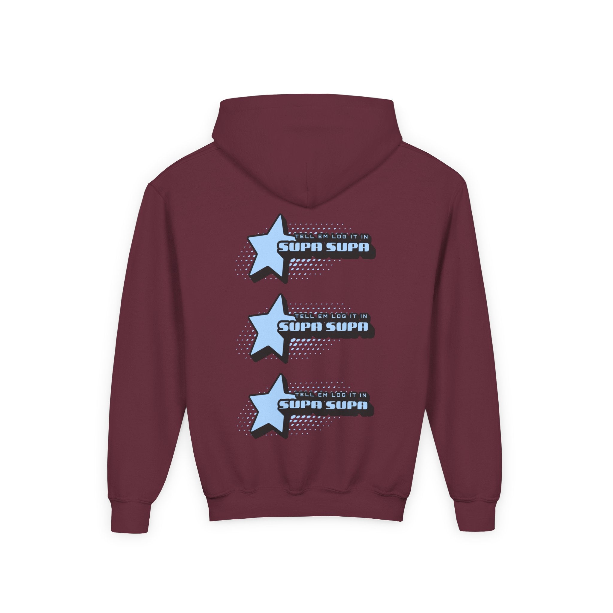 Youth Hoodie — Blue Star "SUPA SUPA" Graphic Pullover