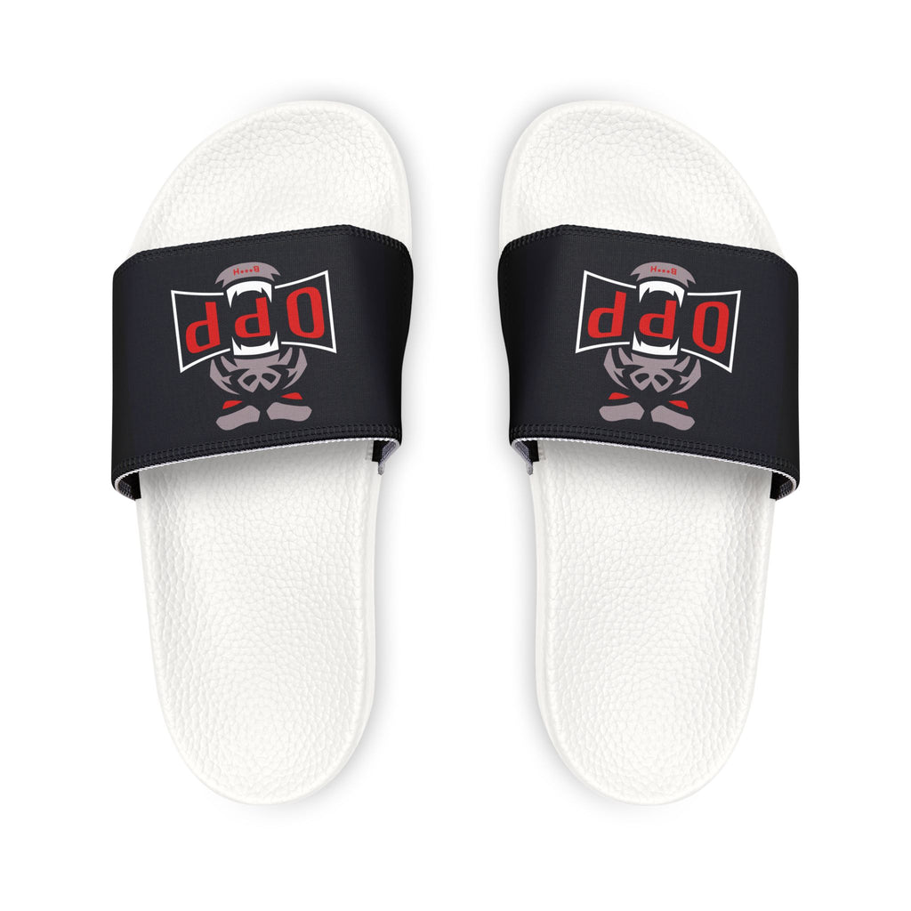 Women's Slide Sandals — Black Strap with 'Opp' Logo Graphic