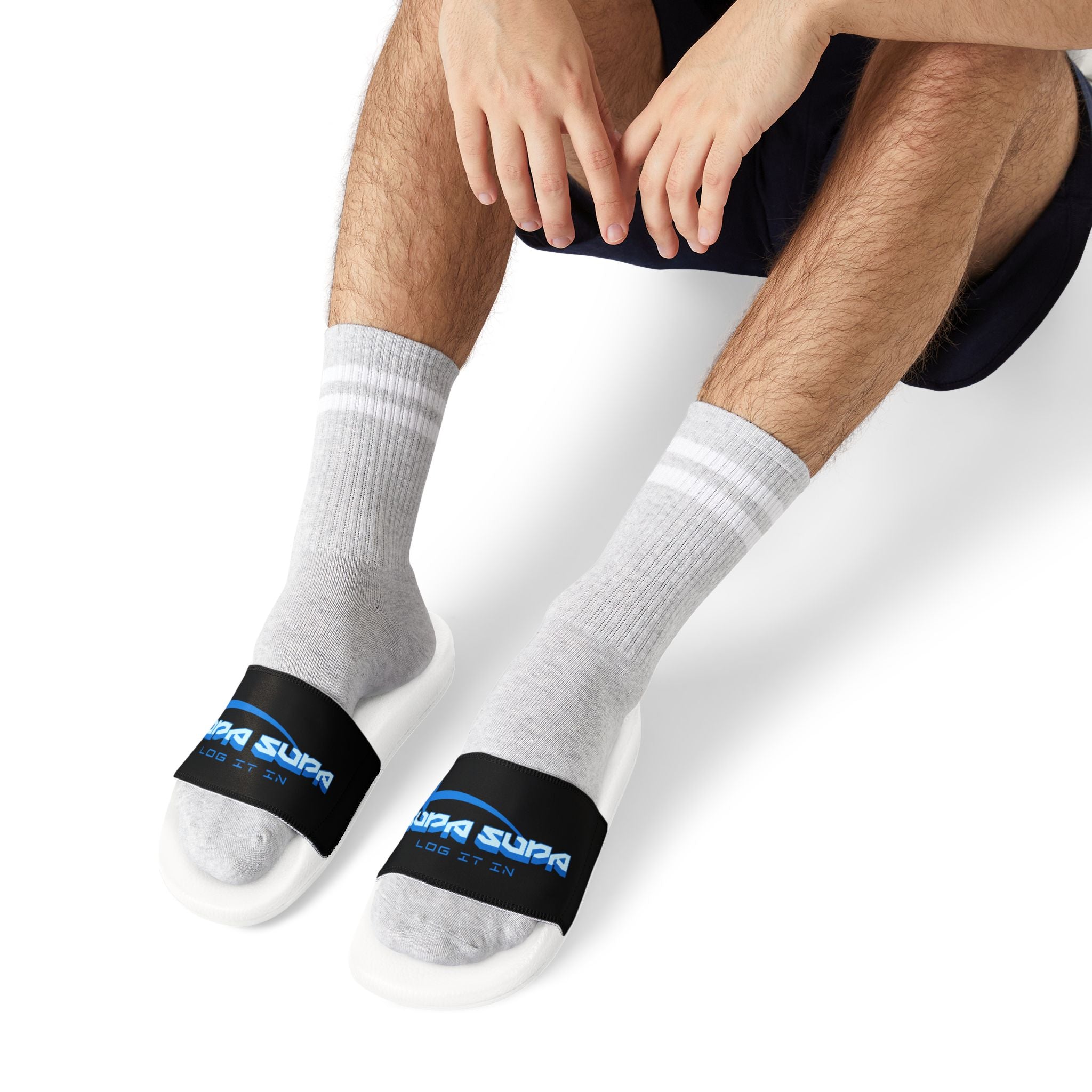 Slide Sandals — Men’s Removable‑Strap Athletic "SUPA SUPA" Slides with Blue Logo