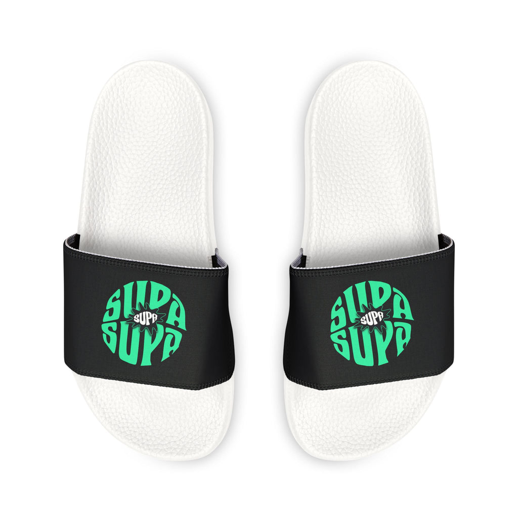 Slide Sandals — Supa Supa Removable‑Strap Slides with Aqua Circular 'Slides' Graphic