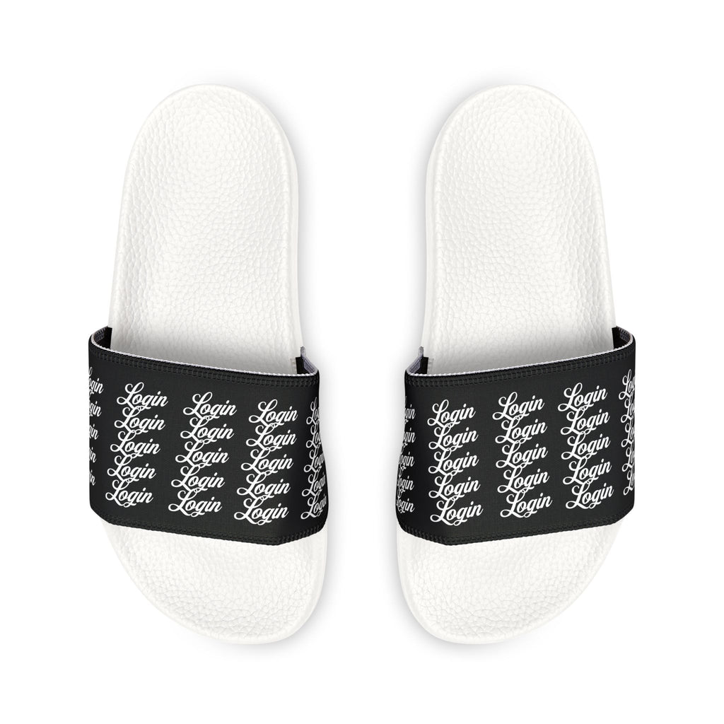 Men's Slide Sandals — Black Login Pattern Removable-Strap Pool Slides