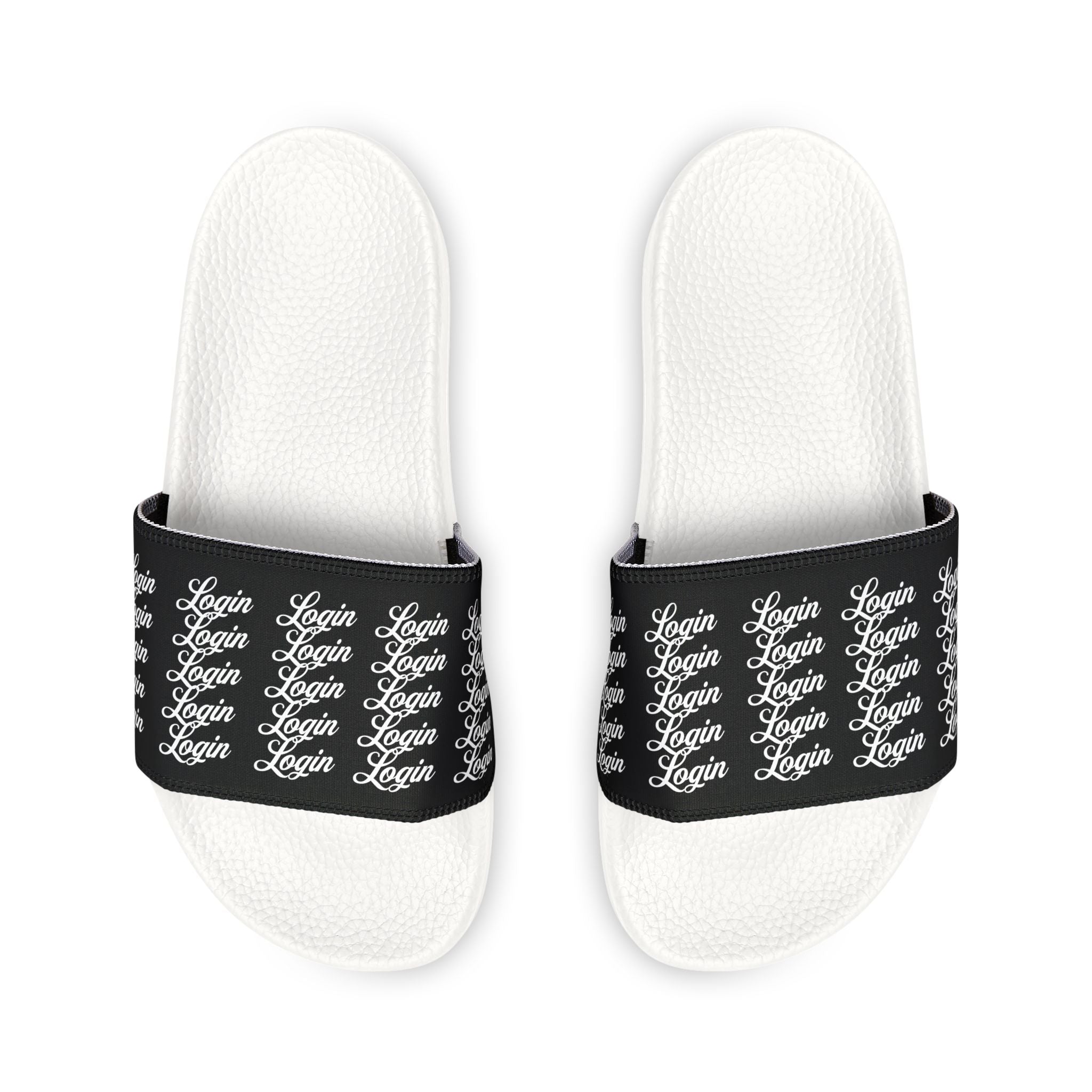 Men's Slide Sandals — Black Login Pattern Removable-Strap Pool Slides