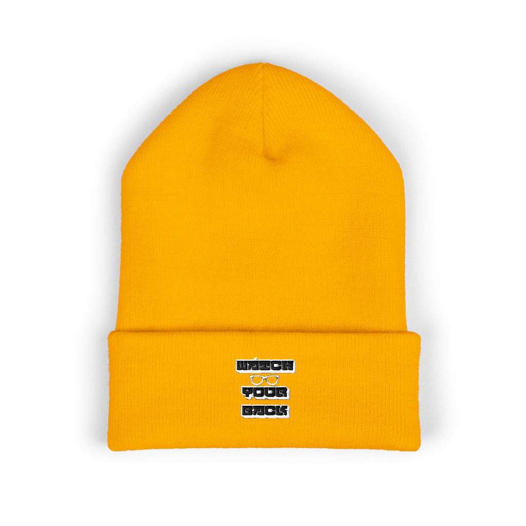 Embroidered 'Watch Your Back' Classic Cuffed Beanie — Cozy Winter Knit Hat