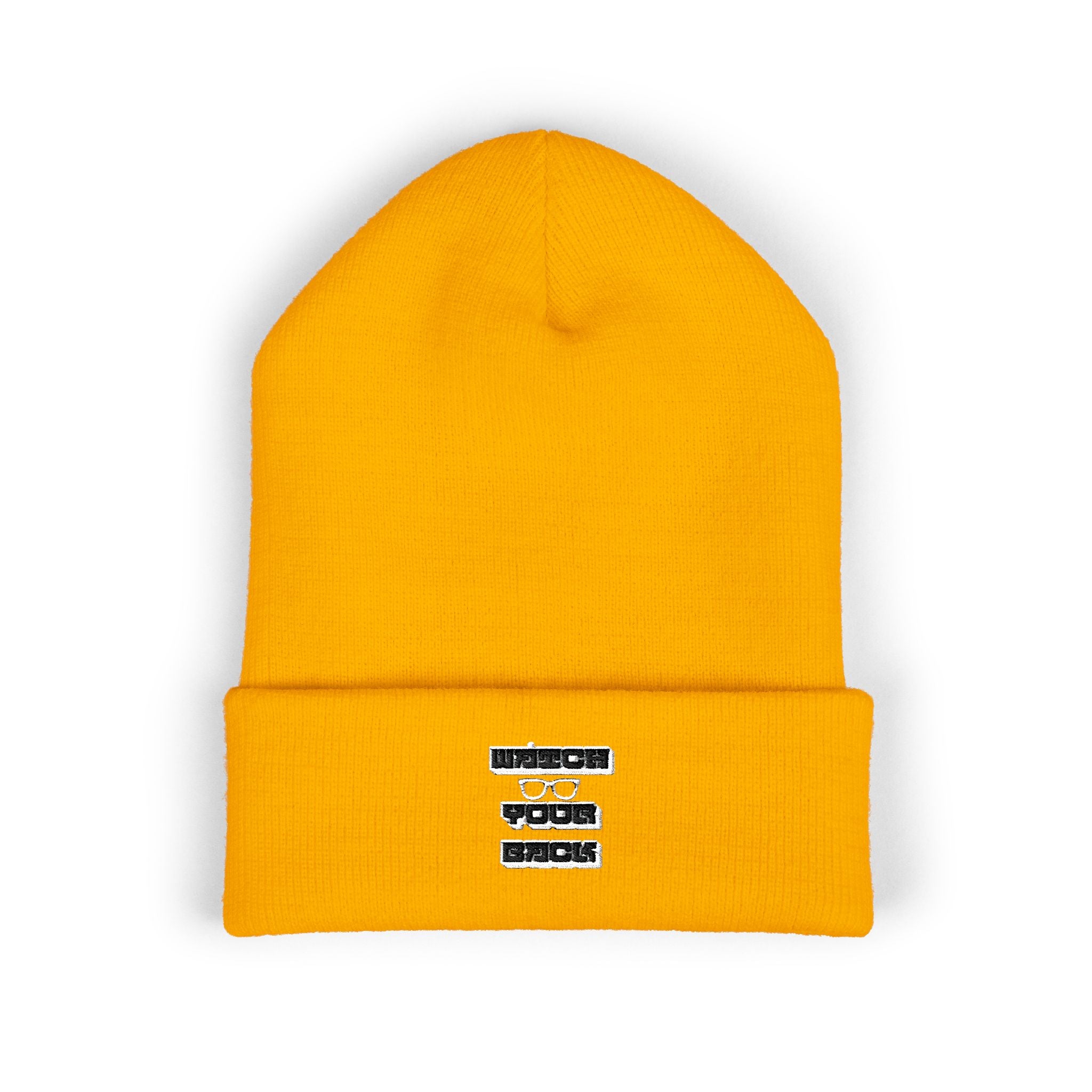 Embroidered 'Watch Your Back' Classic Cuffed Beanie — Cozy Winter Knit Hat