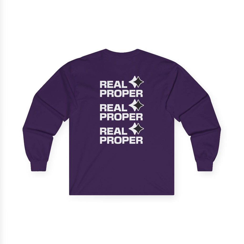 Long Sleeve Tee — "Real Proper" Minimal Graphic Cotton Shirt