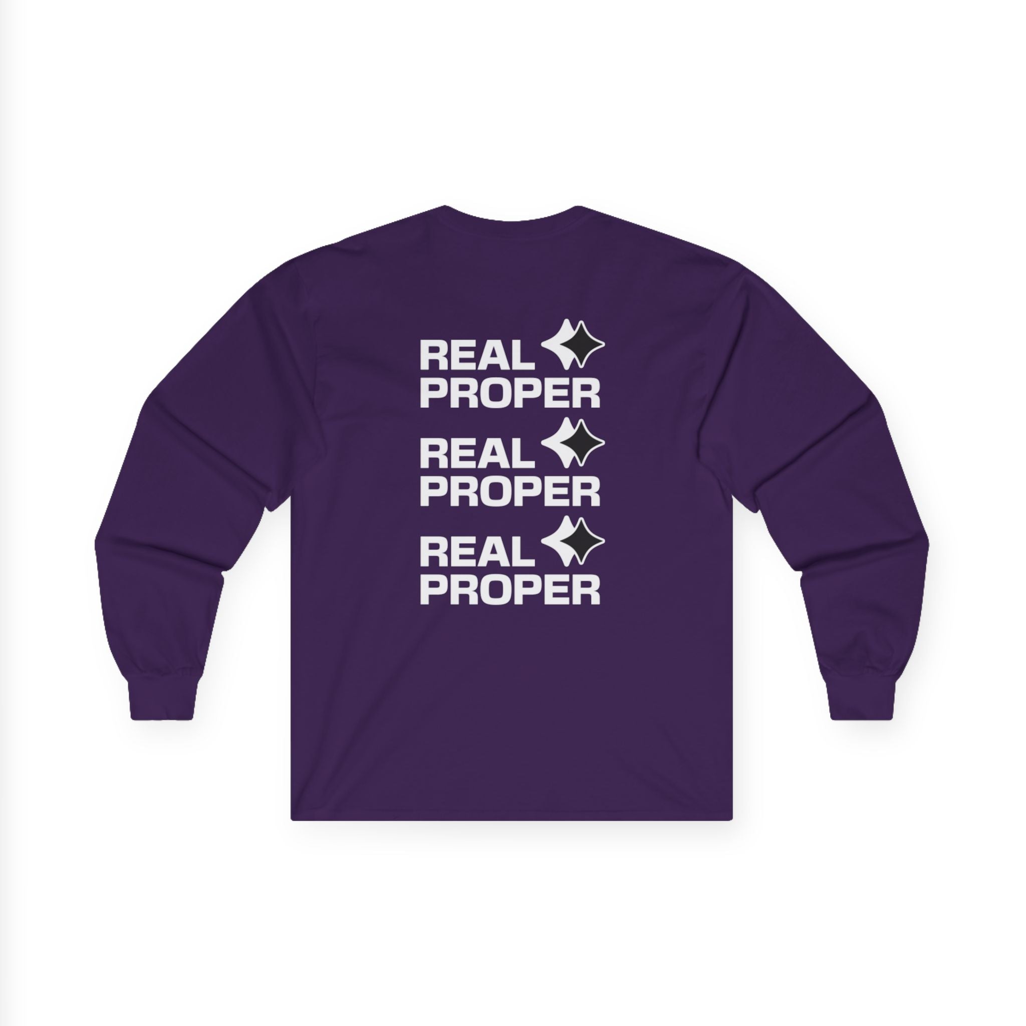 Long Sleeve Tee — "Real Proper" Minimal Graphic Cotton Shirt