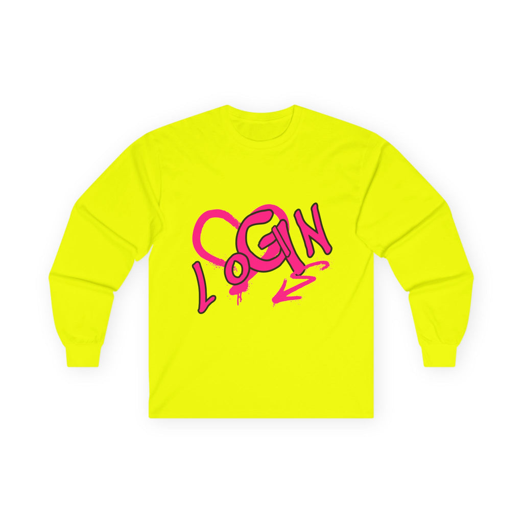 Long Sleeve Tee — Pink Graffiti "LOGIN" Heart Design