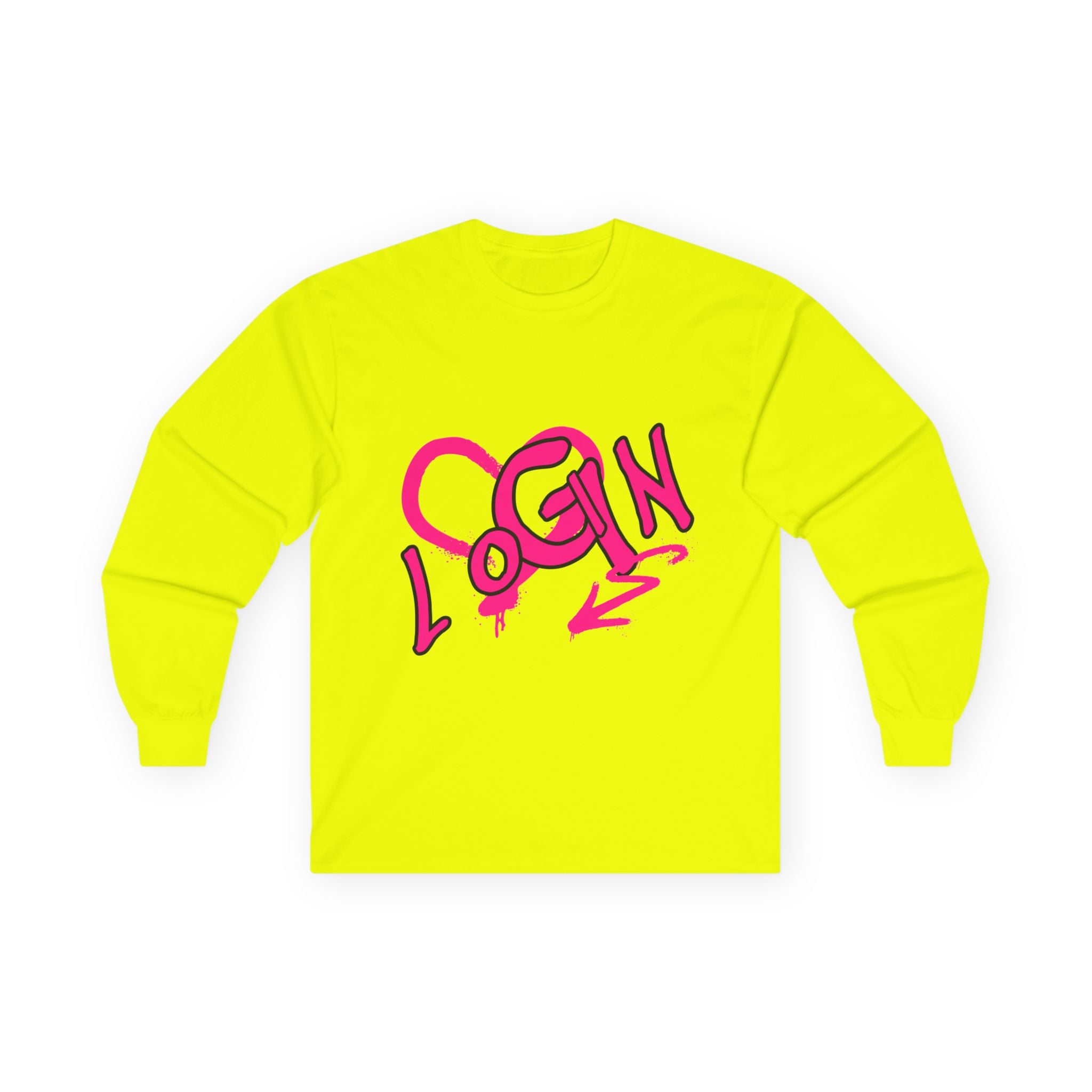 Long Sleeve Tee — Pink Graffiti "LOGIN" Heart Design