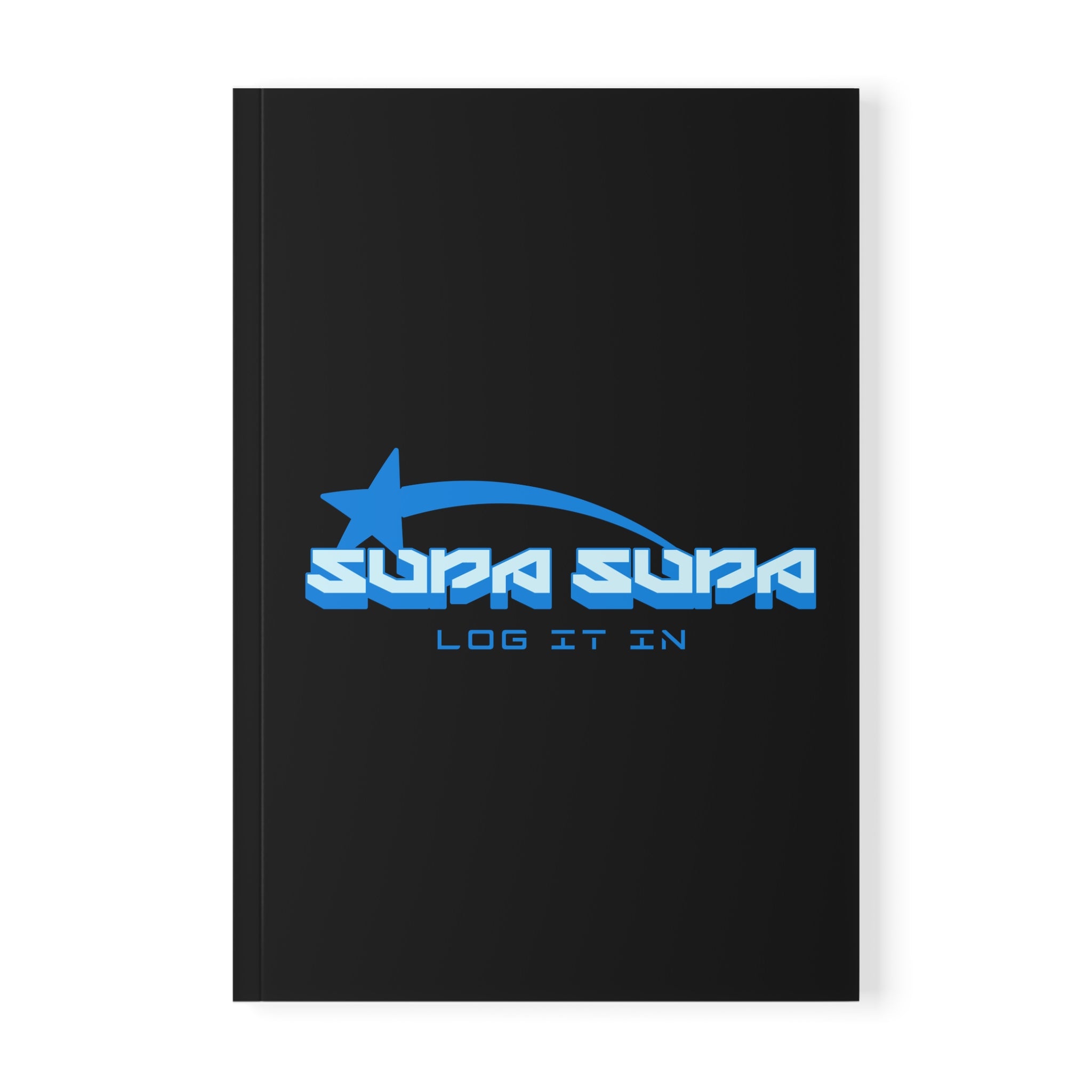 Log It In A5 Softcover Notebook — Retro Blue 'Supa Supa' Graphic Journal