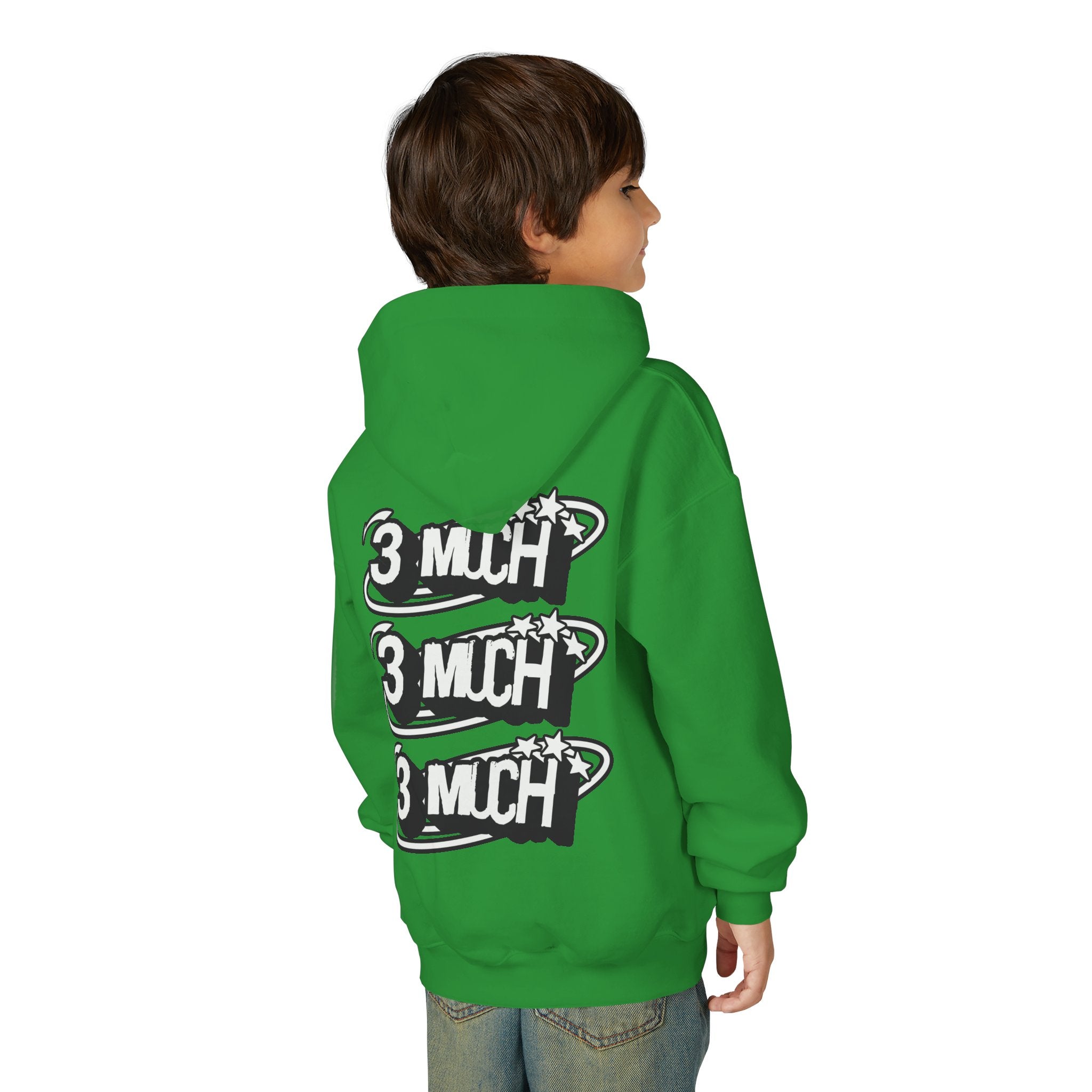 Youth Hoodie — Retro '3 MUCH'Style Graphic Pullover