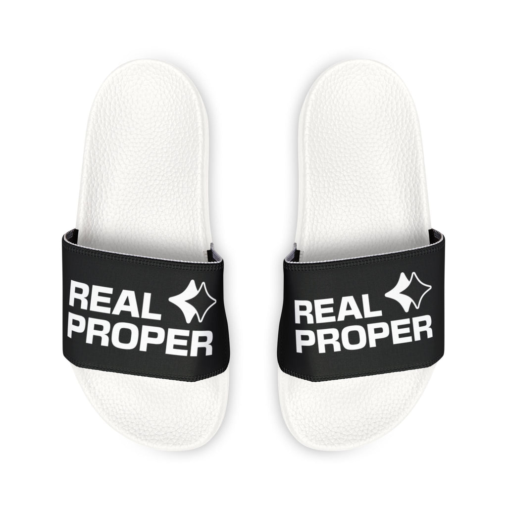 Women's Removable-Strap Slide Sandals — "Real Proper" Black Pool & Casual Beach Slides