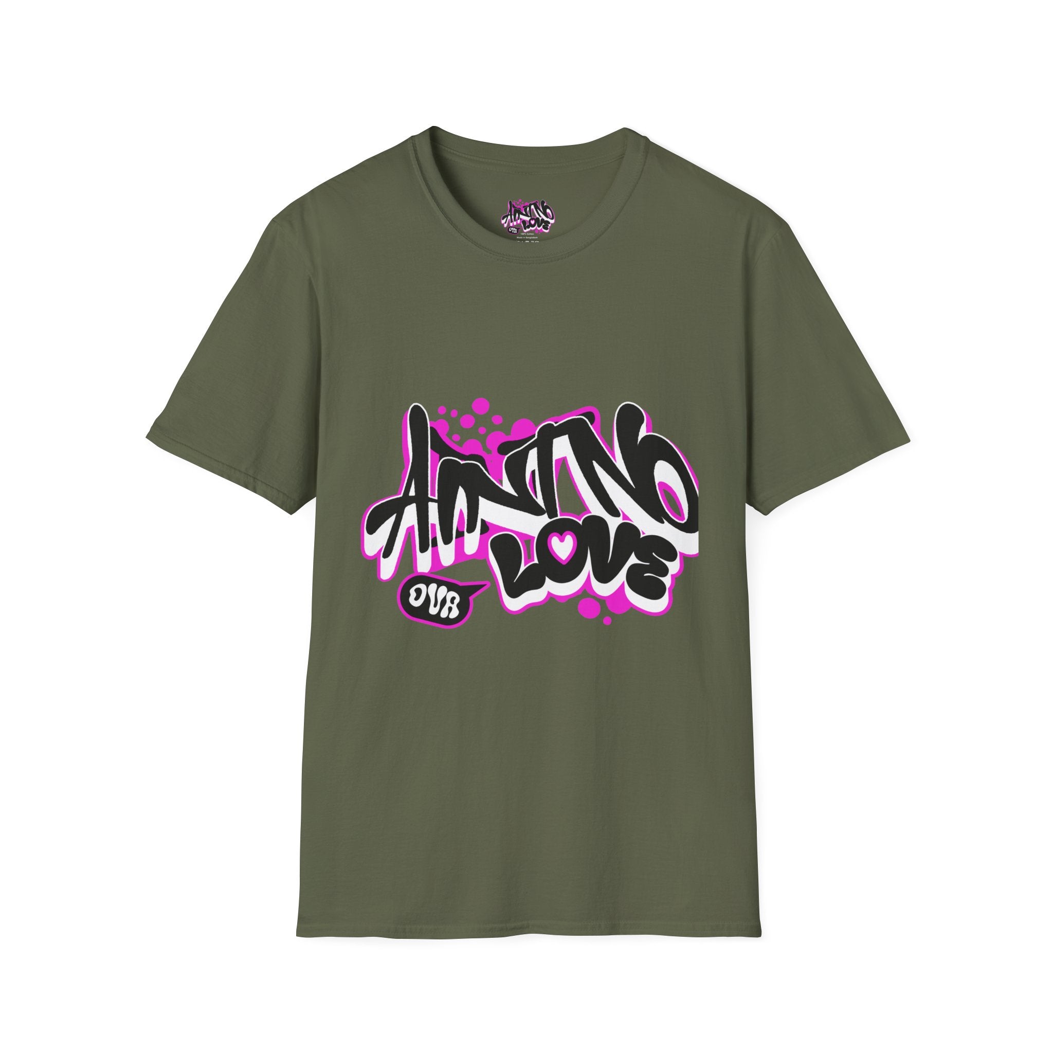 Graffiti 'NO LOVE' T-Shirt — Urban Street Art Tee with Pink Spray Paint Design