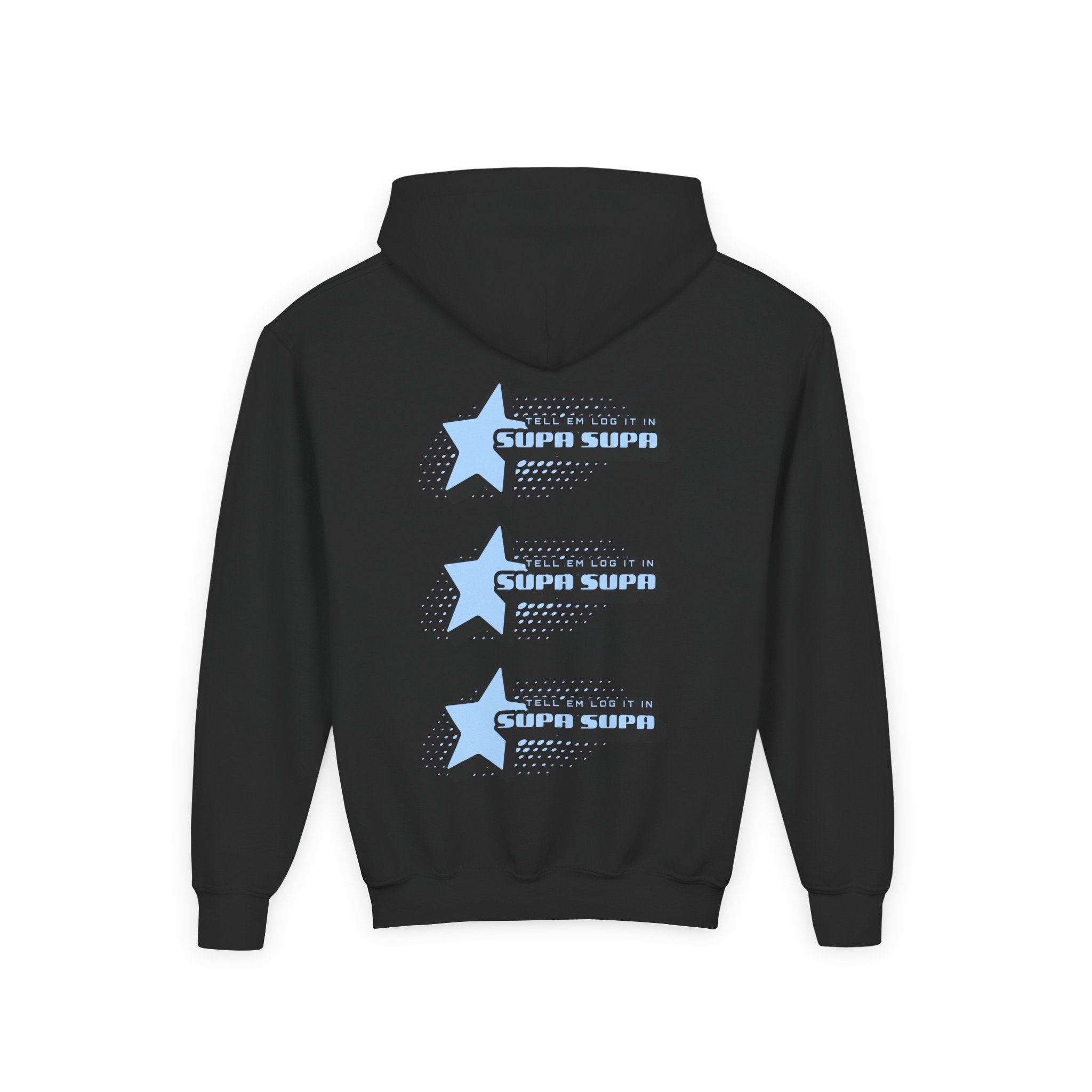 Youth Hoodie — Blue Star "SUPA SUPA" Graphic Pullover