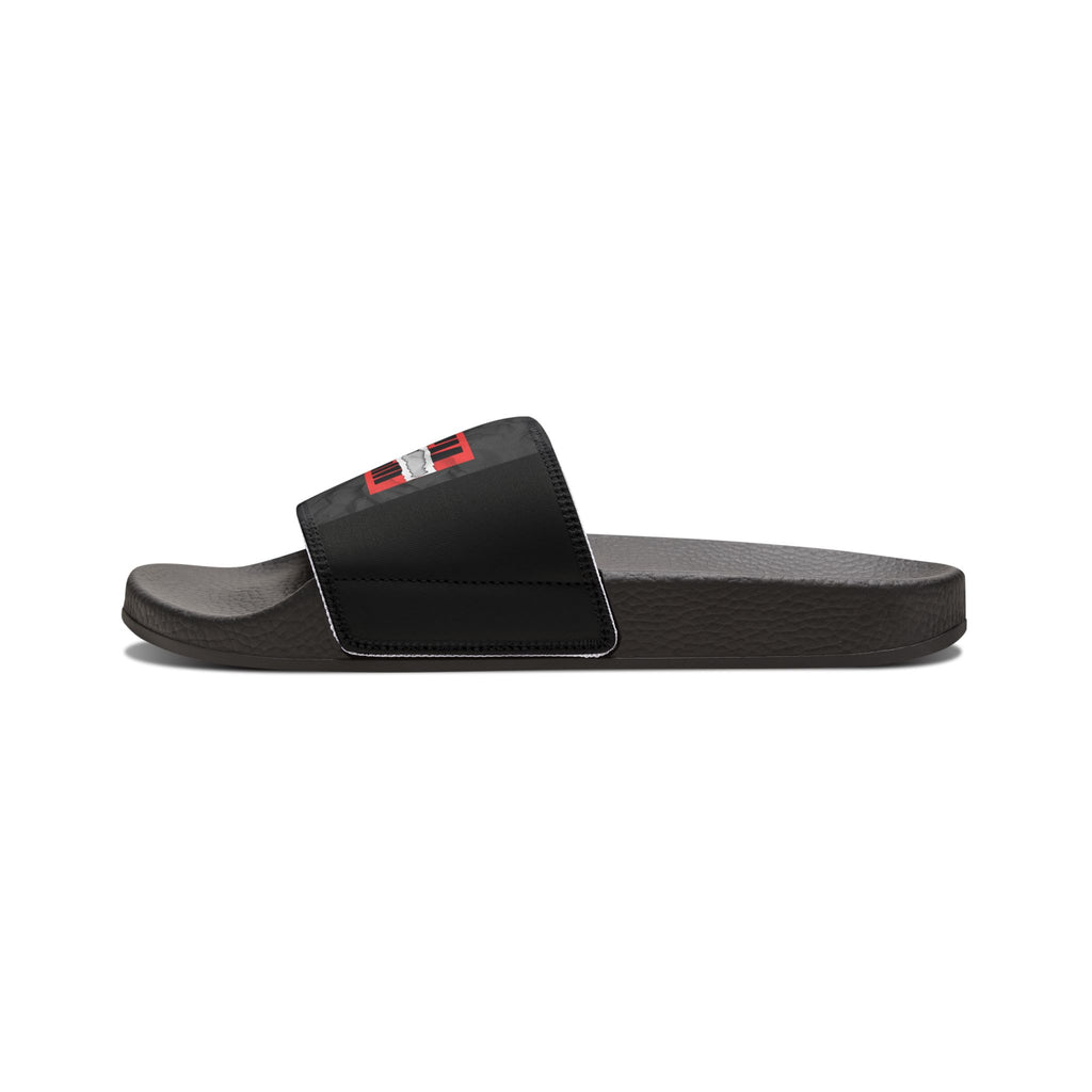 Women's Removable-Strap Slide Sandals — White Casual Slides with "LOG IT OUT" Graphic