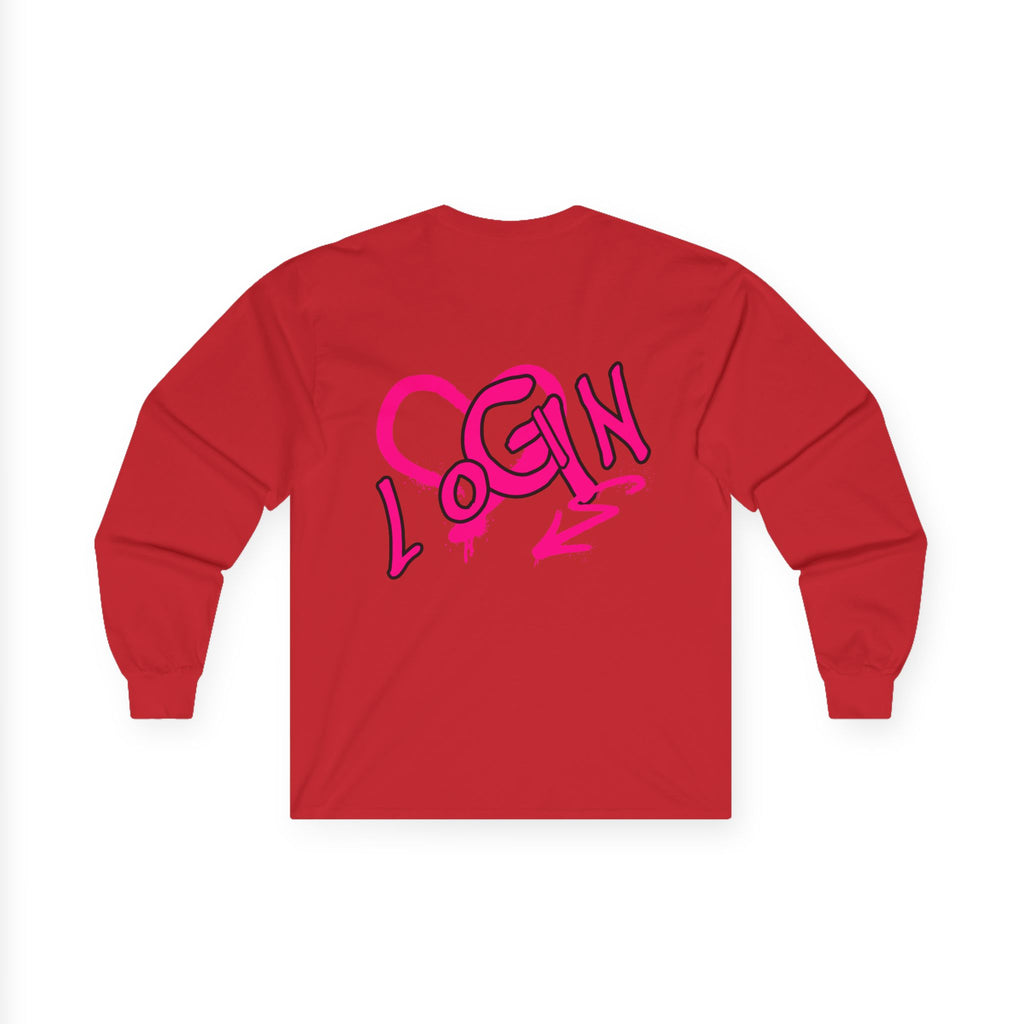 Long Sleeve Tee — Pink Graffiti "LOGIN" Heart Design