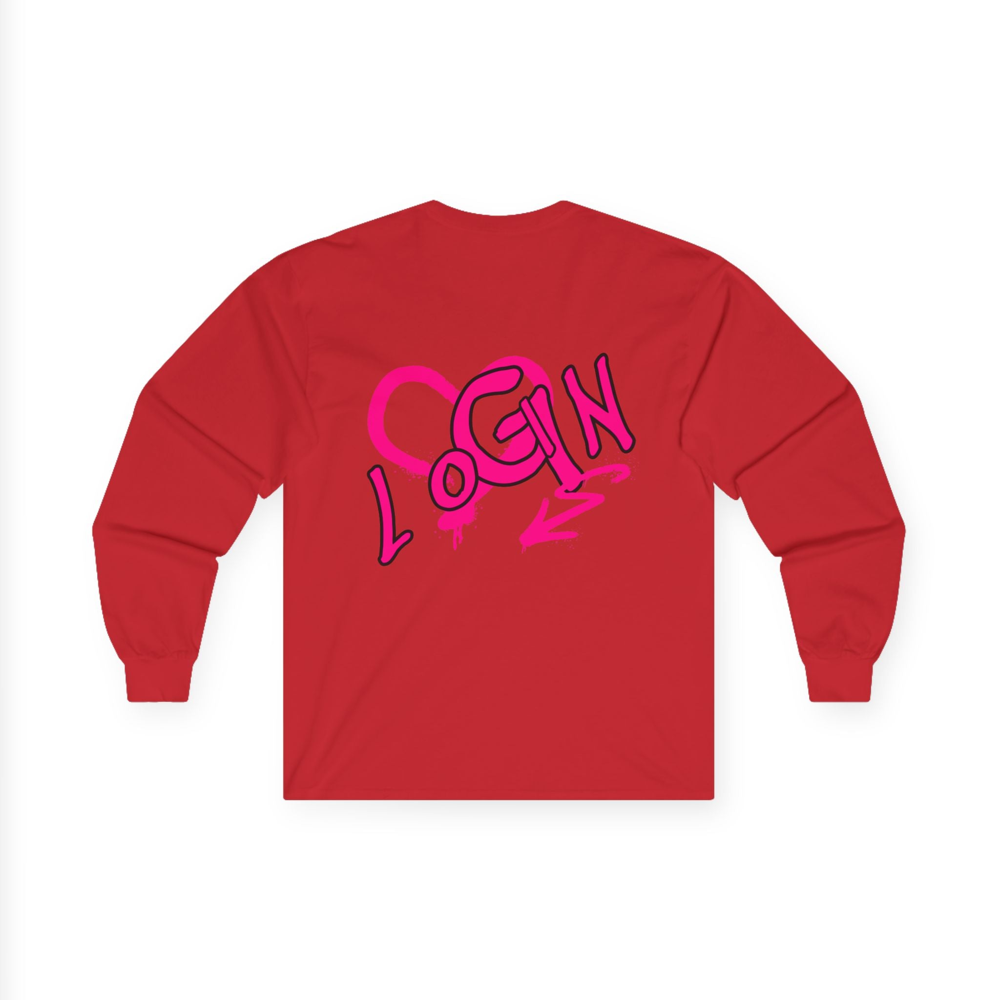 Long Sleeve Tee — Pink Graffiti "LOGIN" Heart Design