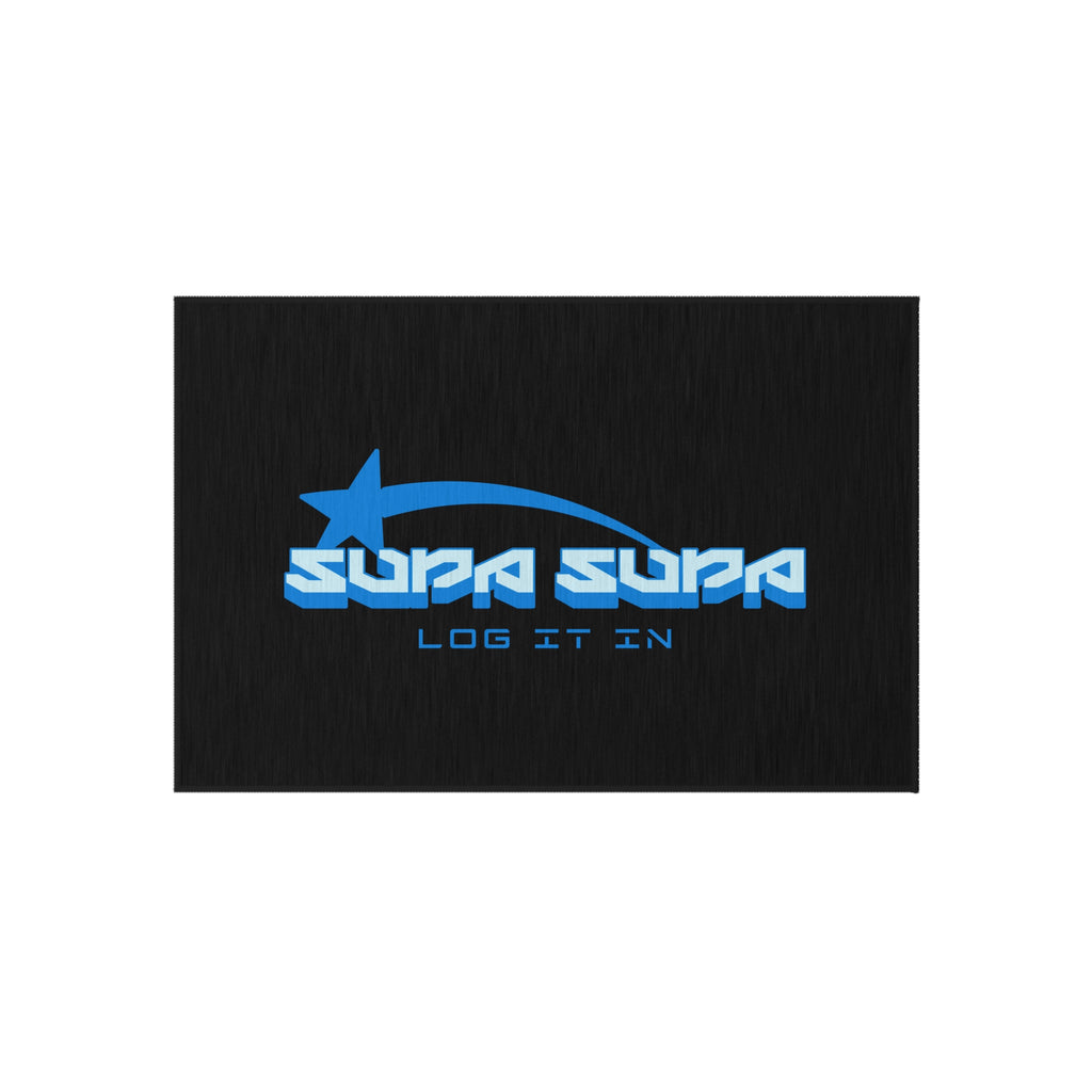 Log It In Outdoor Rug — Blue 'Supa Supa' Welcome Mat